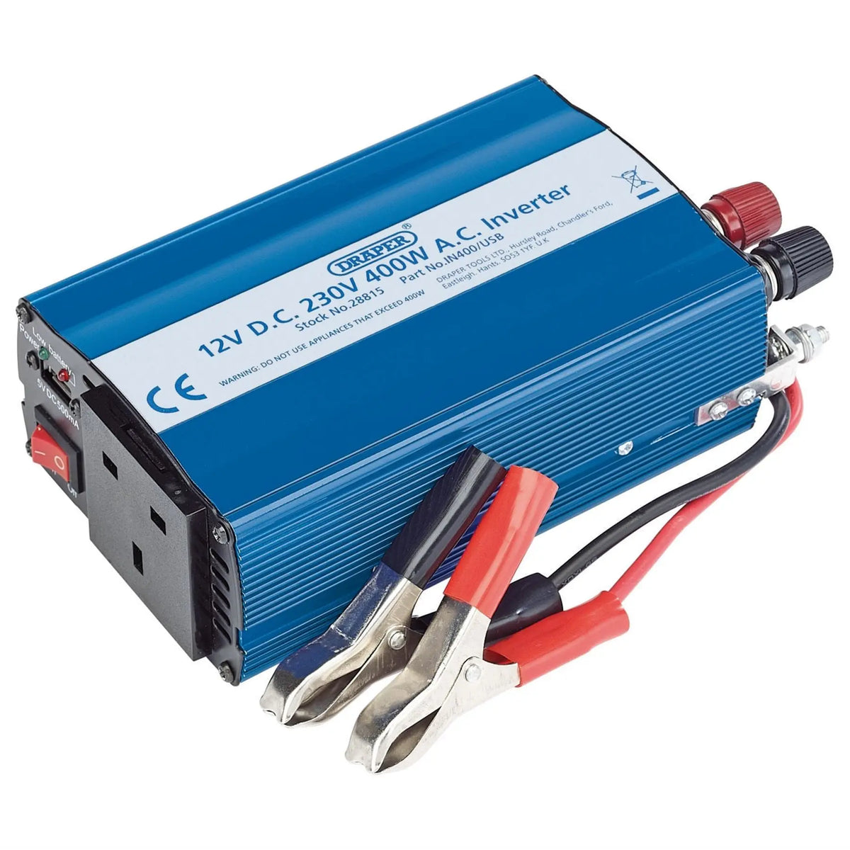 Draper 12V DC-AC Inverter 400W 28815  White Rose Tools