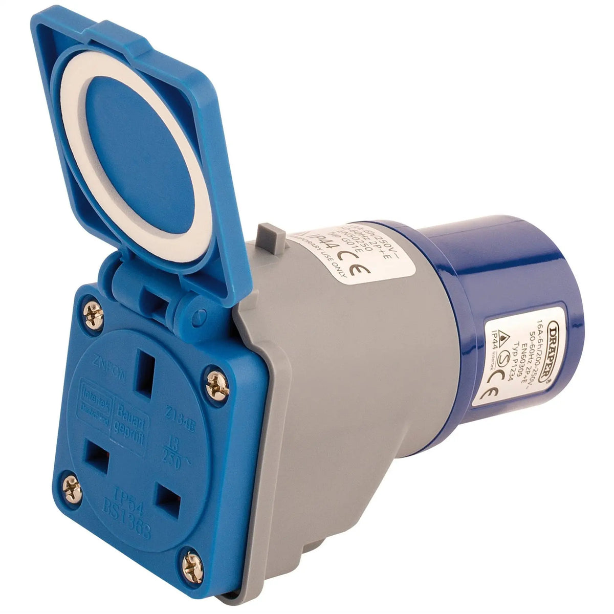 Draper 230V Adaptor with 16A Plug to 13A Socket 17574  White Rose Tools