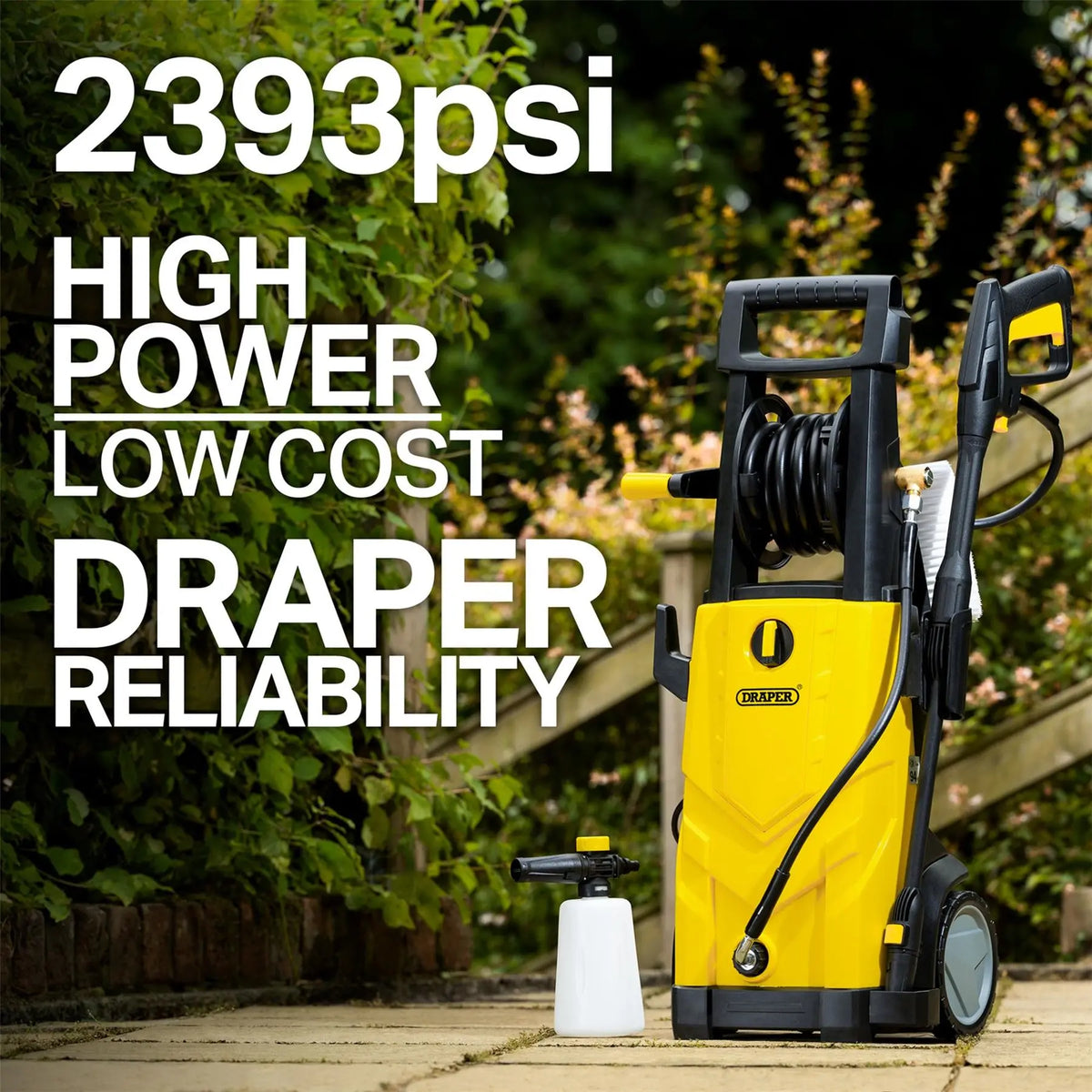 Draper 230V Pressure Washer 2200W 165Bar Yellow 03096  White Rose Tools