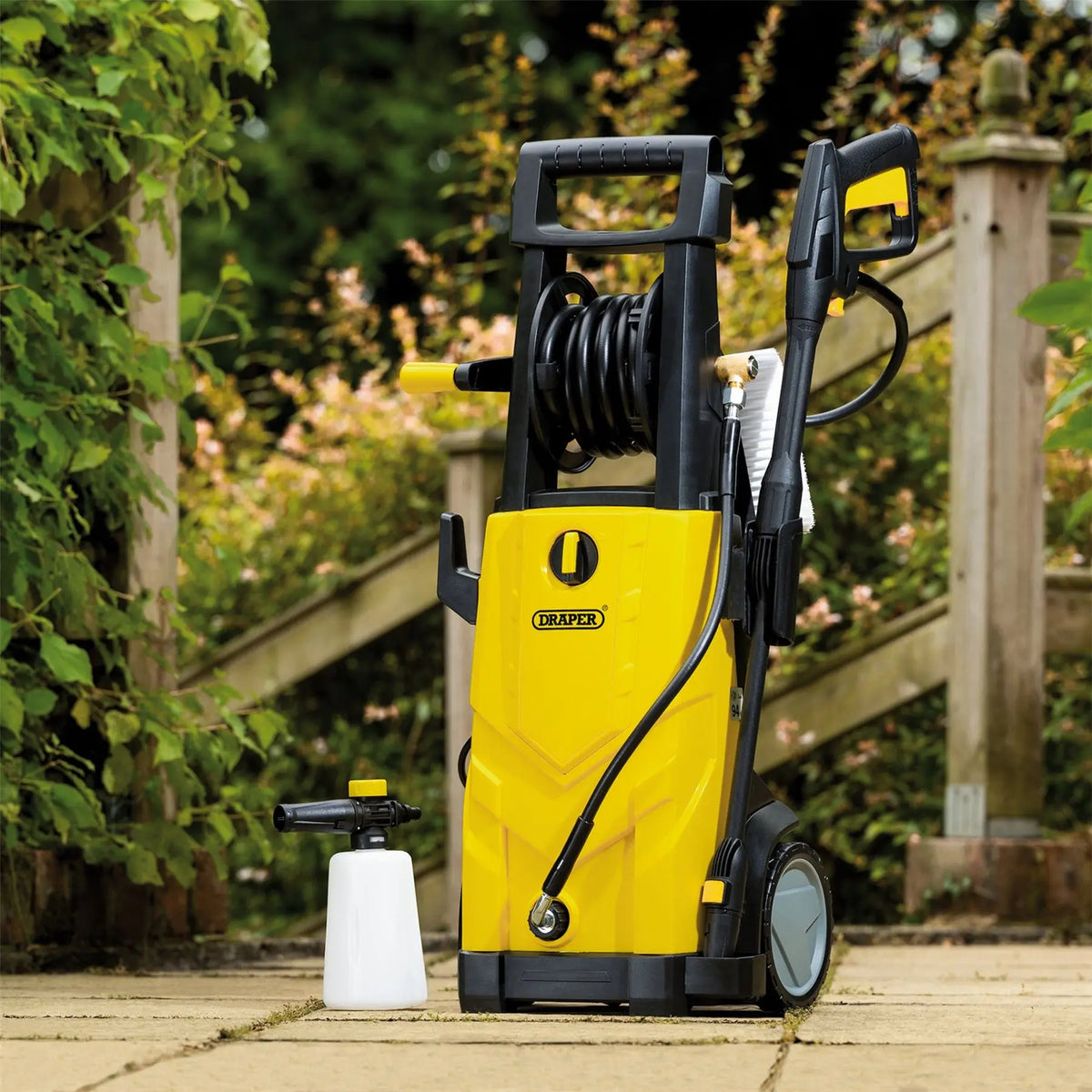 Draper 230V Pressure Washer 2200W 165Bar Yellow 03096  White Rose Tools