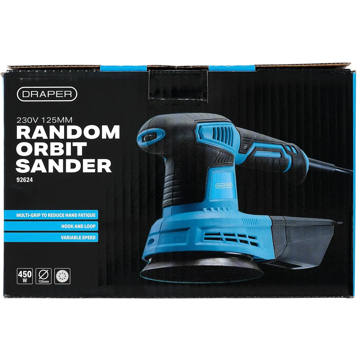 Draper 230V Random Orbit Sander 125mm 450W 92624  White Rose Tools