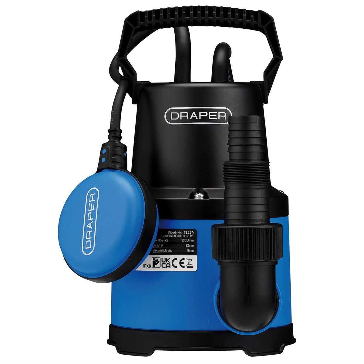 Draper 230V Submersible Clean Water Pump with Float Switch 130L/min 250W 27479  White Rose Tools