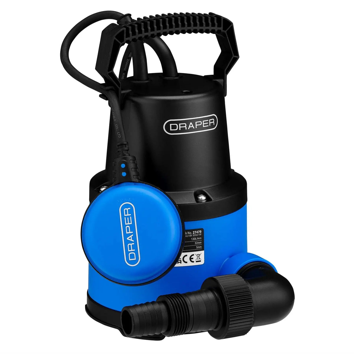 Draper 230V Submersible Clean Water Pump with Float Switch 130L/min 250W 27479  White Rose Tools