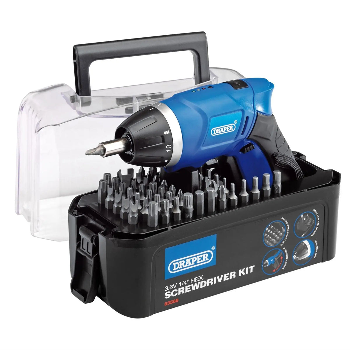 Draper 3.6V Cordless Li-ion Screwdriver Kit 83568  White Rose Tools