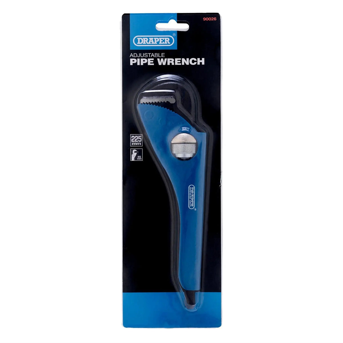Draper Adjustable Pipe Wrench 225mm 45mm 90026  White Rose Tools