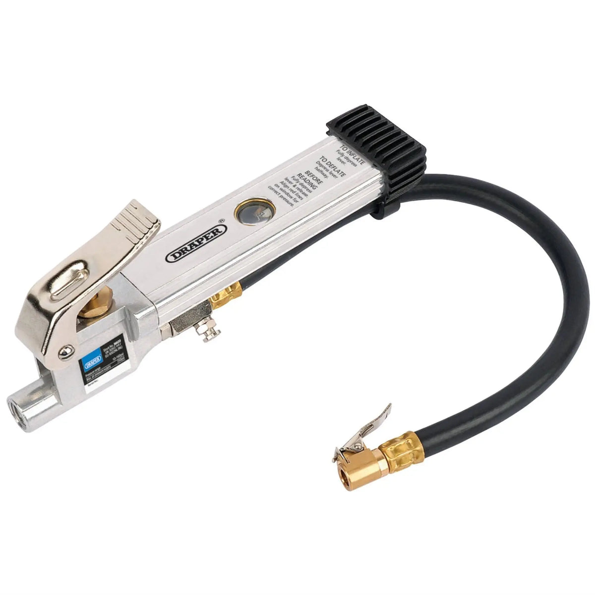 Draper Air Line Inflator with Open Ended Clip On Connector 36633  White Rose Tools