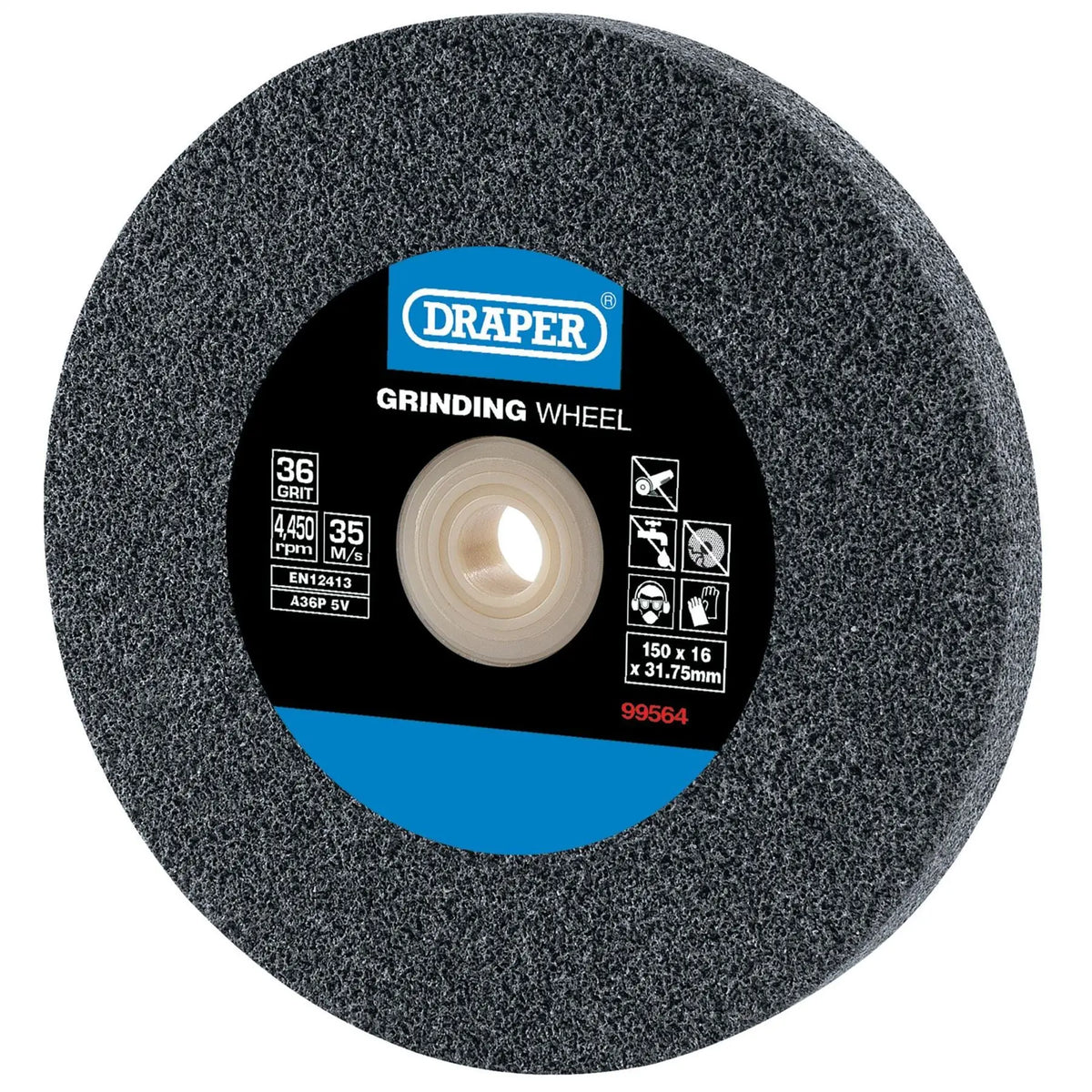 Draper Aluminium Oxide Bench Grinding Wheel 150 x 16mm 36 Grit 99564  White Rose Tools