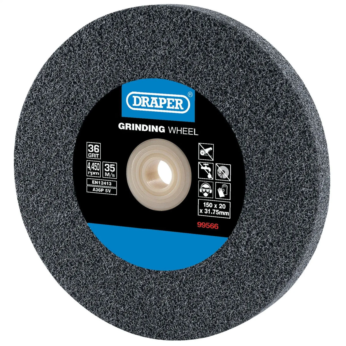 Draper Aluminium Oxide Bench Grinding Wheel 150 x 20mm 36 Grit 99566  White Rose Tools