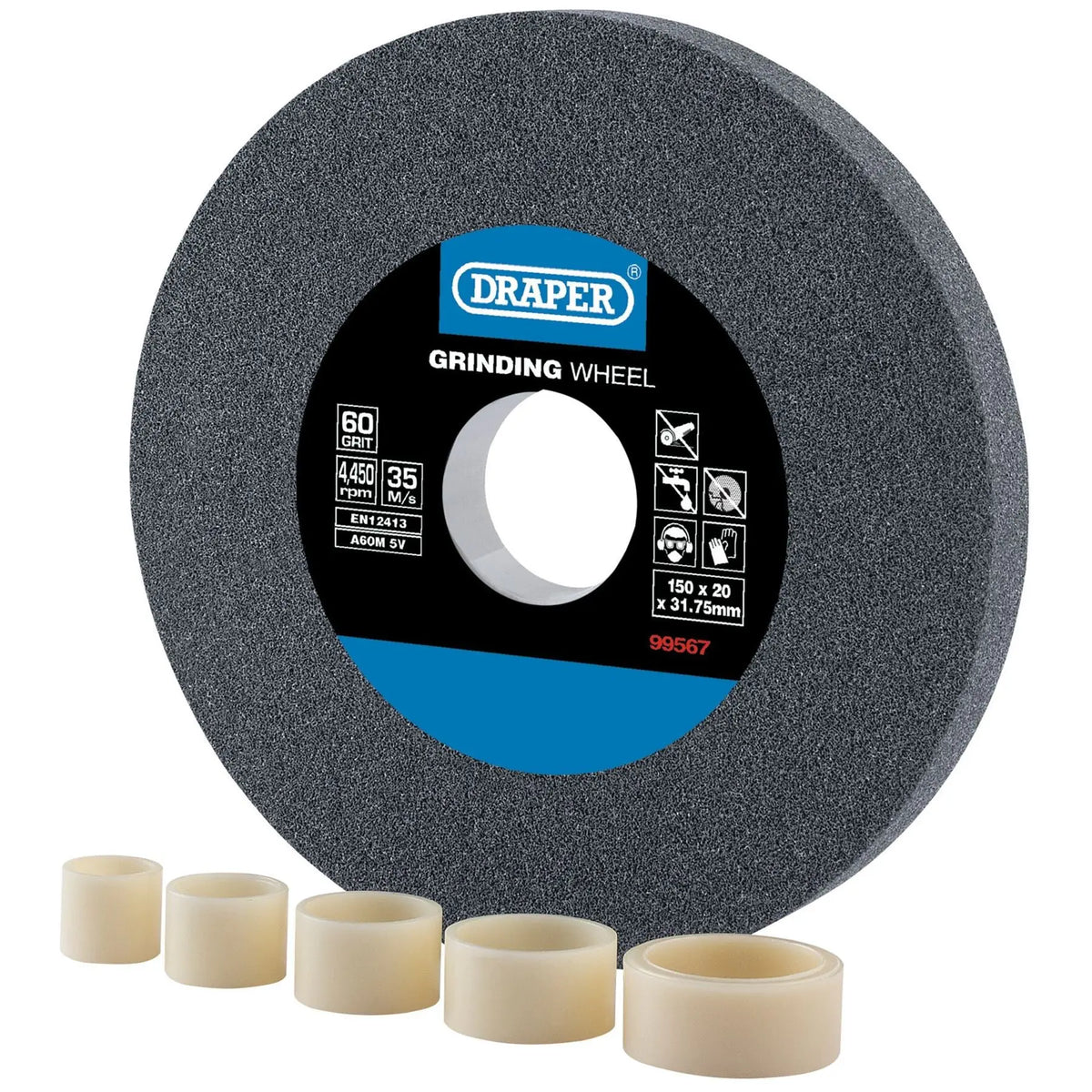 Draper Aluminium Oxide Bench Grinding Wheel 150 x 20mm 60 Grit 99567  White Rose Tools