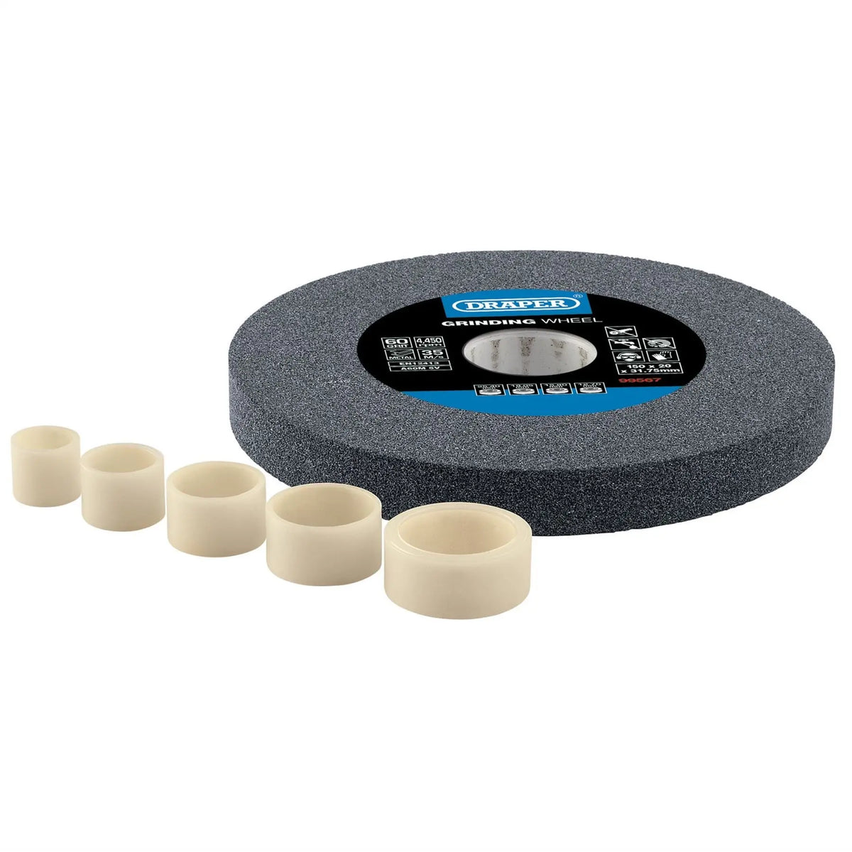 Draper Aluminium Oxide Bench Grinding Wheel 150 x 20mm 60 Grit 99567  White Rose Tools
