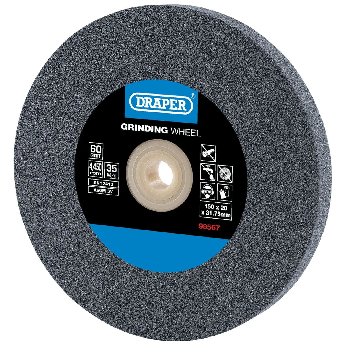 Draper Aluminium Oxide Bench Grinding Wheel 150 x 20mm 60 Grit 99567  White Rose Tools