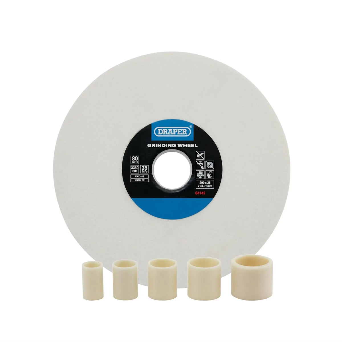 Draper Aluminium Oxide Bench Grinding Wheel 200 x 25mm 80G White 04142  White Rose Tools