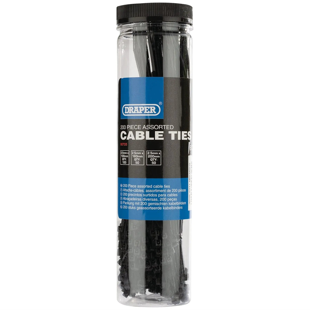Draper Assorted Nylon Cable Tie Pack (200 Piece) 90725  White Rose Tools