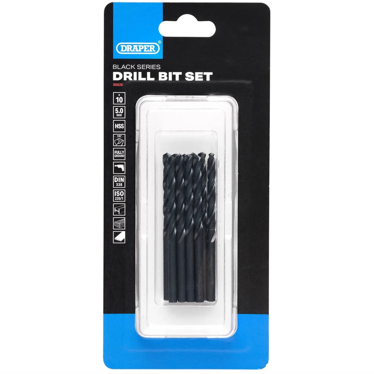Draper Black HSS Drill Bit 5 x 86mm (Pack of 10) 08826  White Rose Tools