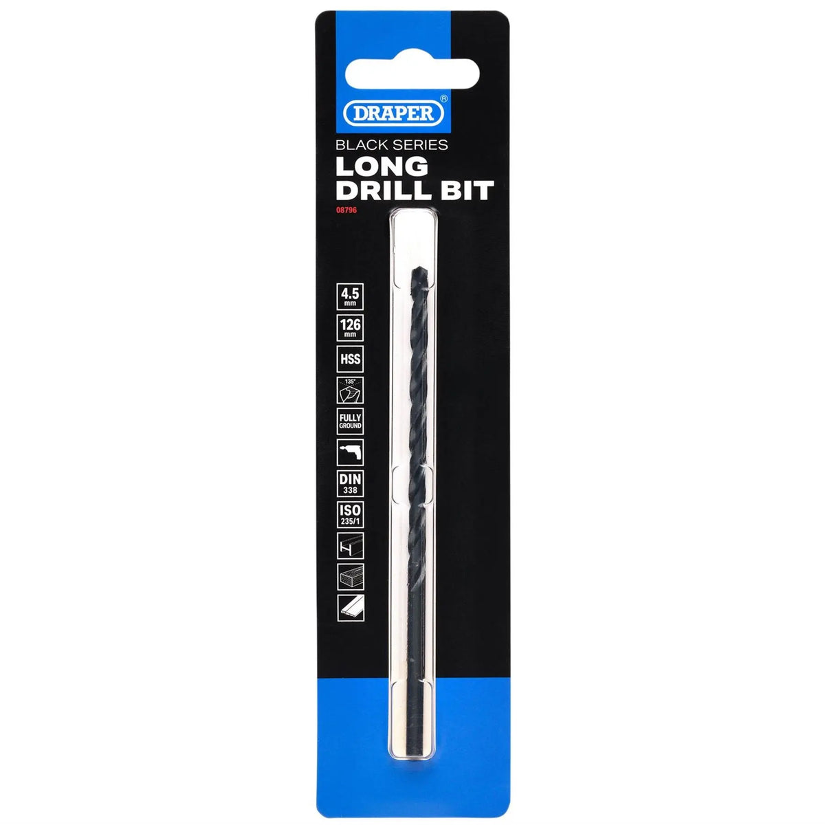 Draper Black HSS Long Drill Bit 4.5 x 126mm 08796  White Rose Tools