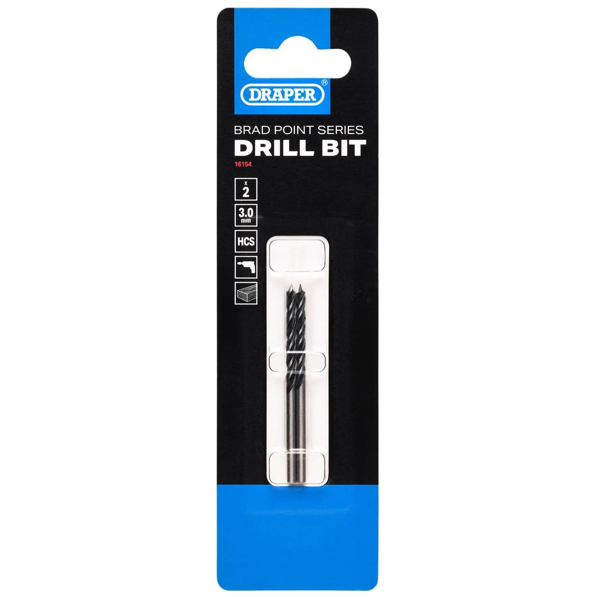 Draper Brad Point Drill Bit 3 x 60mm (Pack of 2) 16154  White Rose Tools