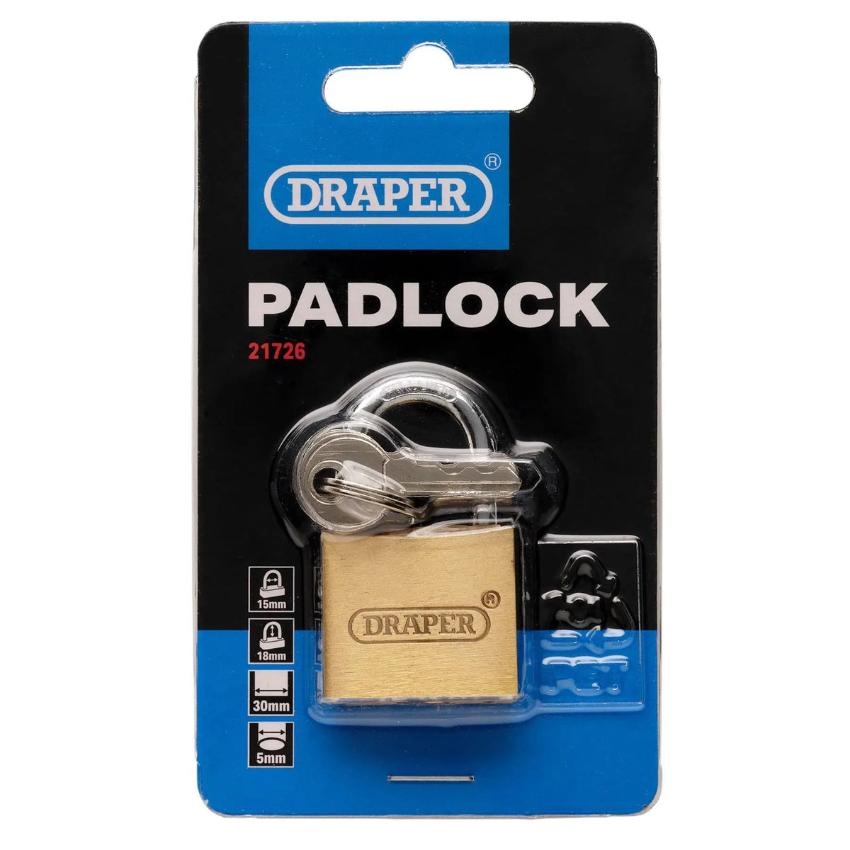 Draper Brass Cylinder Padlock 30mm 21726  White Rose Tools