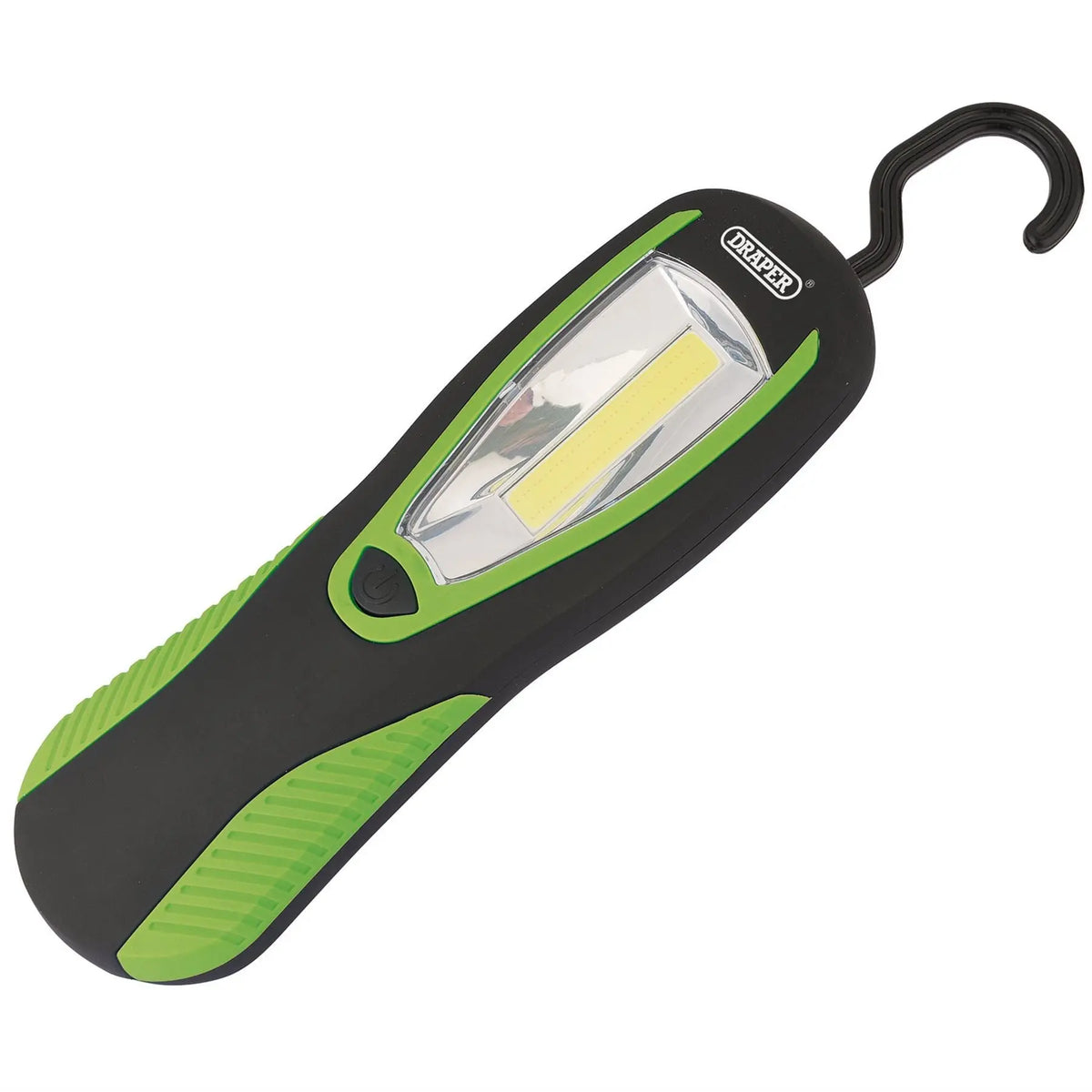 Draper COB LED Work Light with Magnetic Back and Hanging Hook 3W 200 Lumens Green 3 x AA Batteries Supplied 94520  White Rose Tools