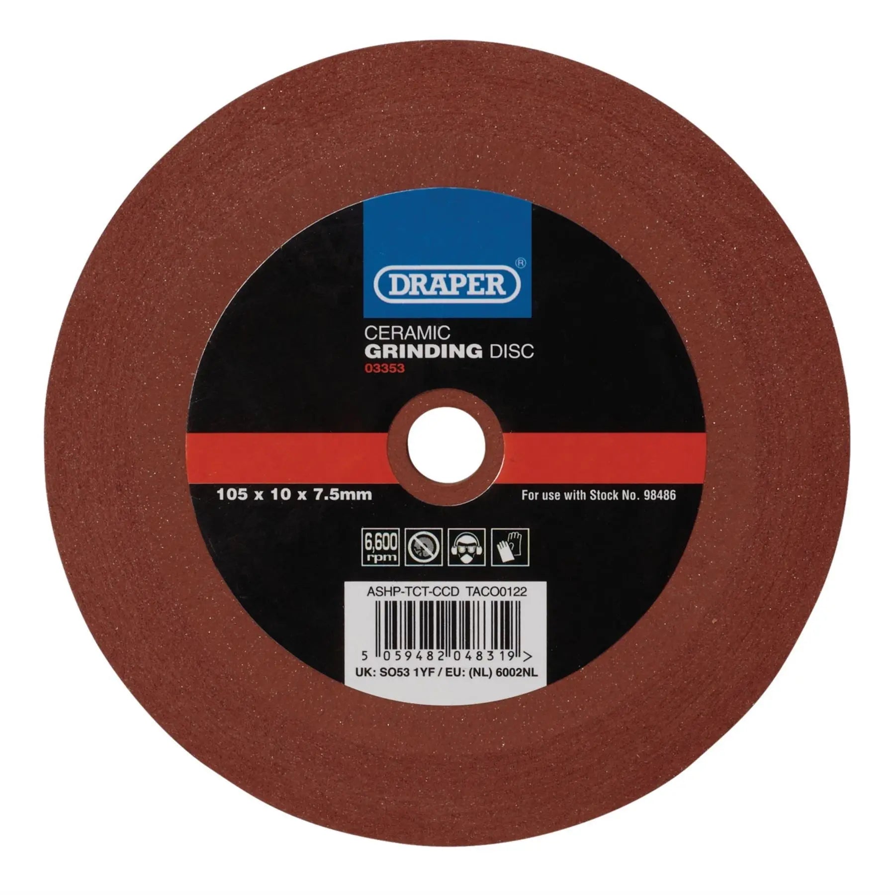 Draper Ceramic Grinding Disc 105 x 10 x 7.5mm 03353  White Rose Tools