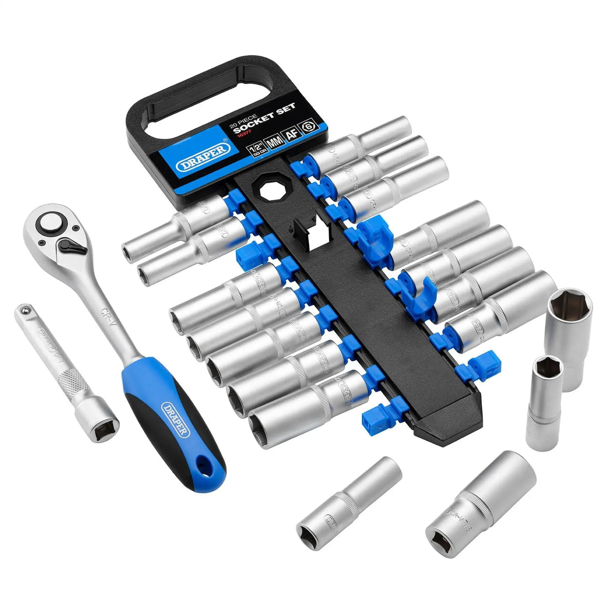 Draper Combined MM/AF Deep Socket and Ratchet Set 1/2" Sq. Dr. (20 Piece) 16377  White Rose Tools