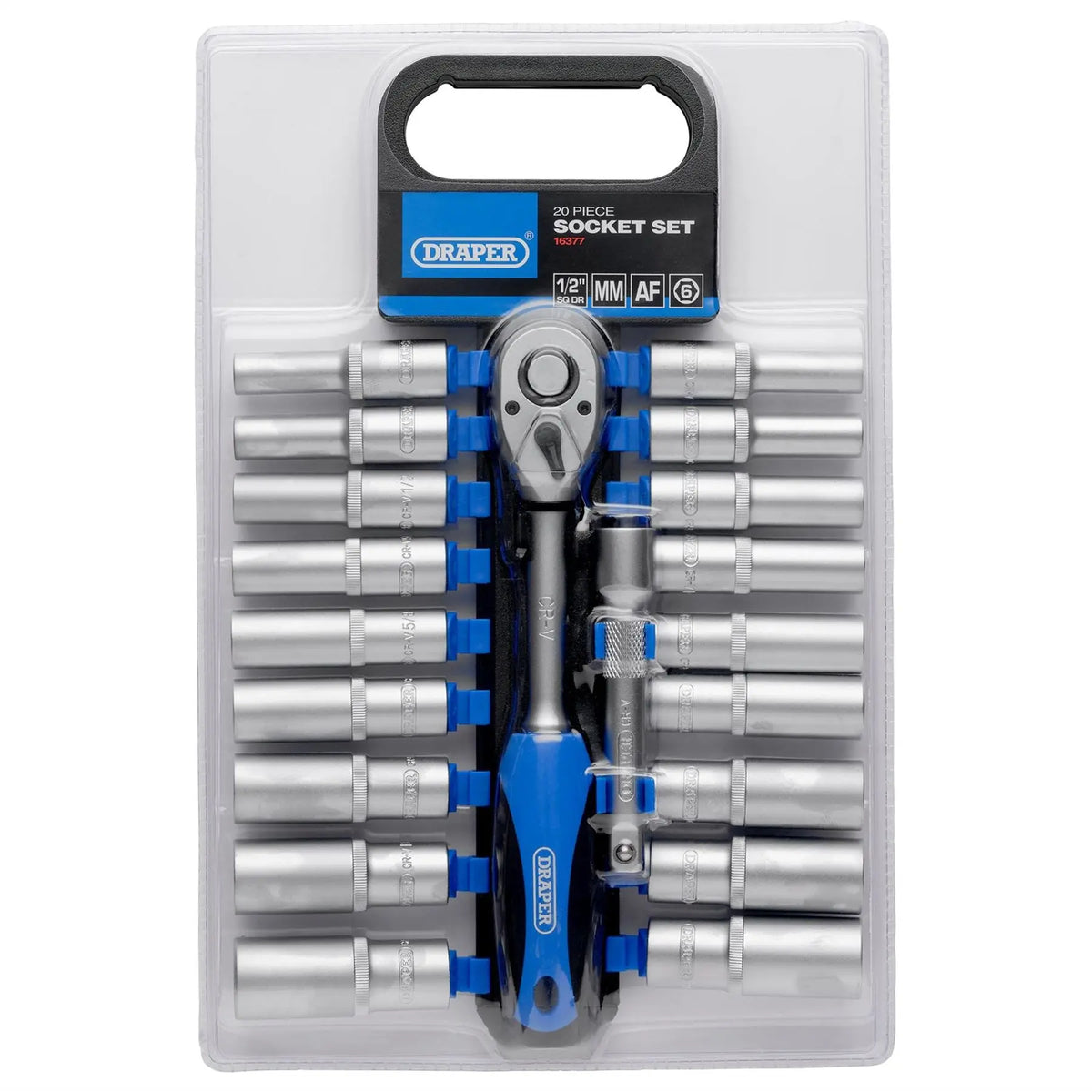 Draper Combined MM/AF Deep Socket and Ratchet Set 1/2" Sq. Dr. (20 Piece) 16377  White Rose Tools