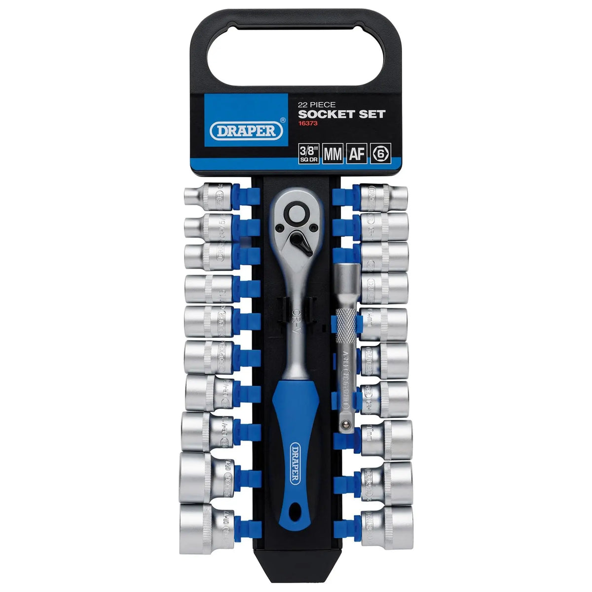 Draper Combined MM/AF Socket and Ratchet Set 3/8" Sq. Dr. (22 Piece) 16373  White Rose Tools