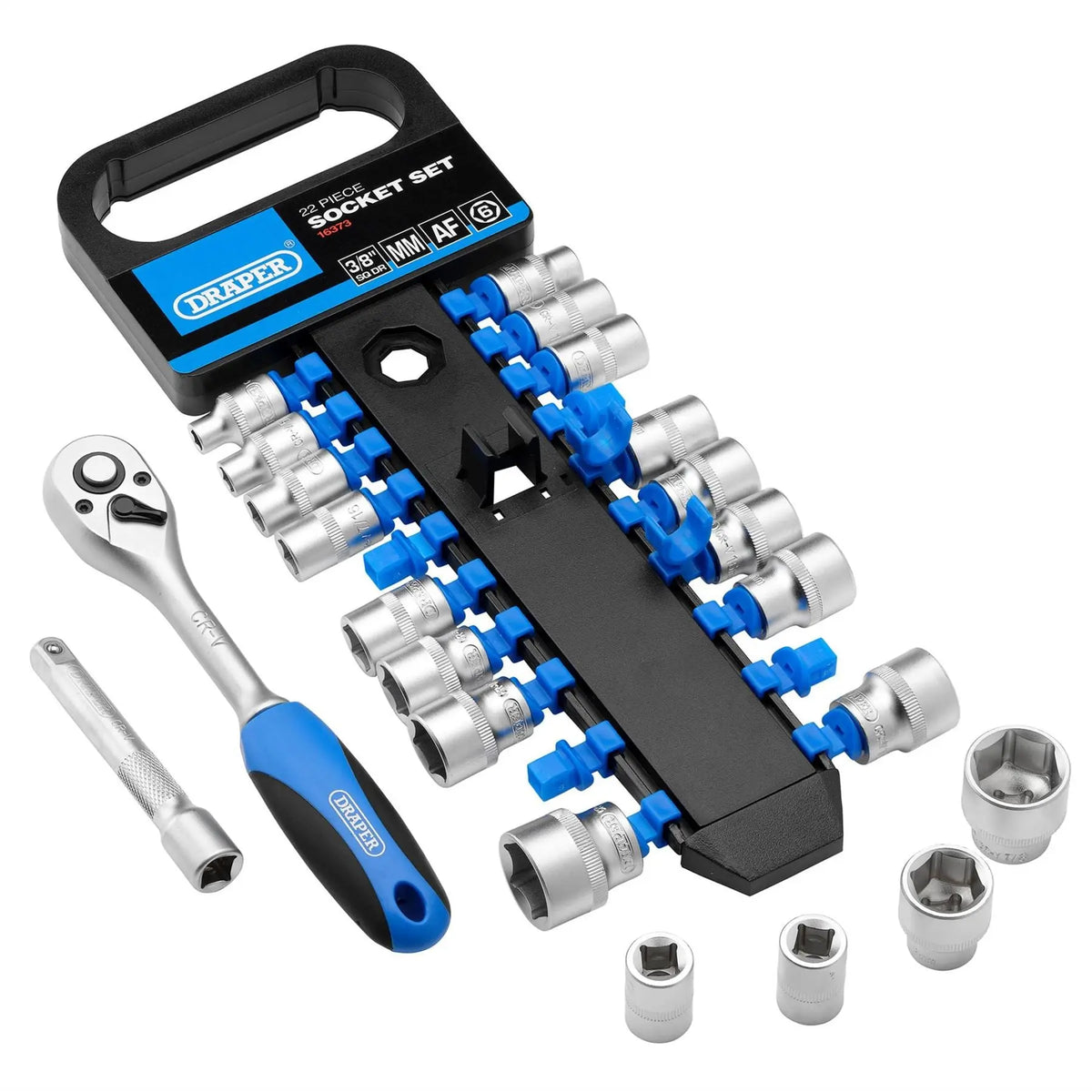 Draper Combined MM/AF Socket and Ratchet Set 3/8" Sq. Dr. (22 Piece) 16373  White Rose Tools