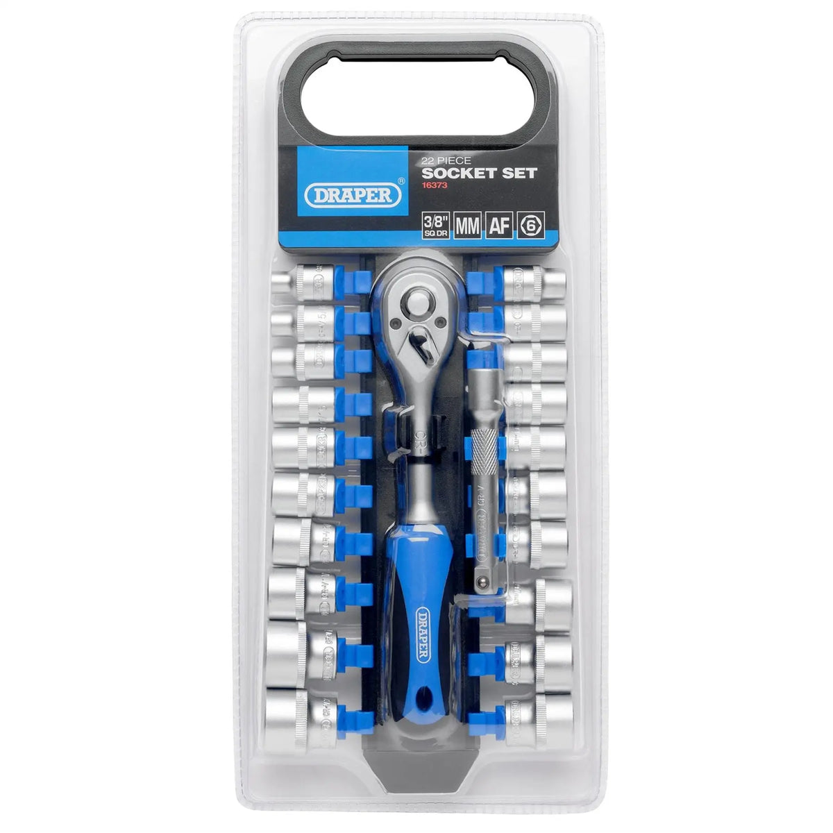 Draper Combined MM/AF Socket and Ratchet Set 3/8" Sq. Dr. (22 Piece) 16373  White Rose Tools