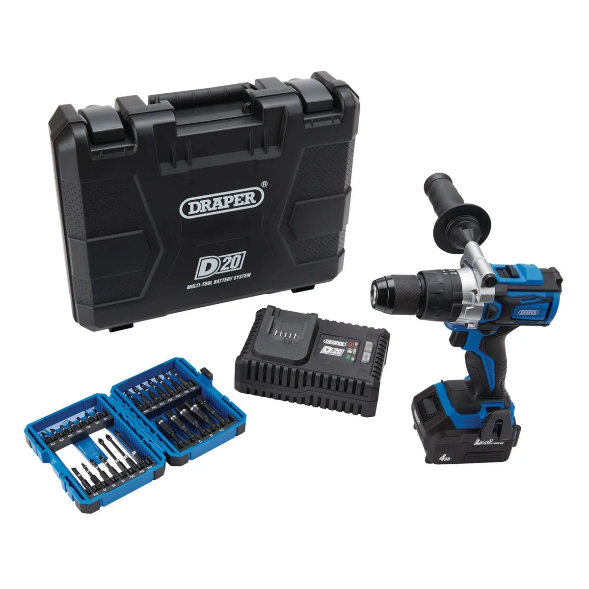 Draper D20 20V Brushless Combi Drill Kit & Draper Expert Impact Screwdriver  Bit Set (26 Piece) 04790  White Rose Tools