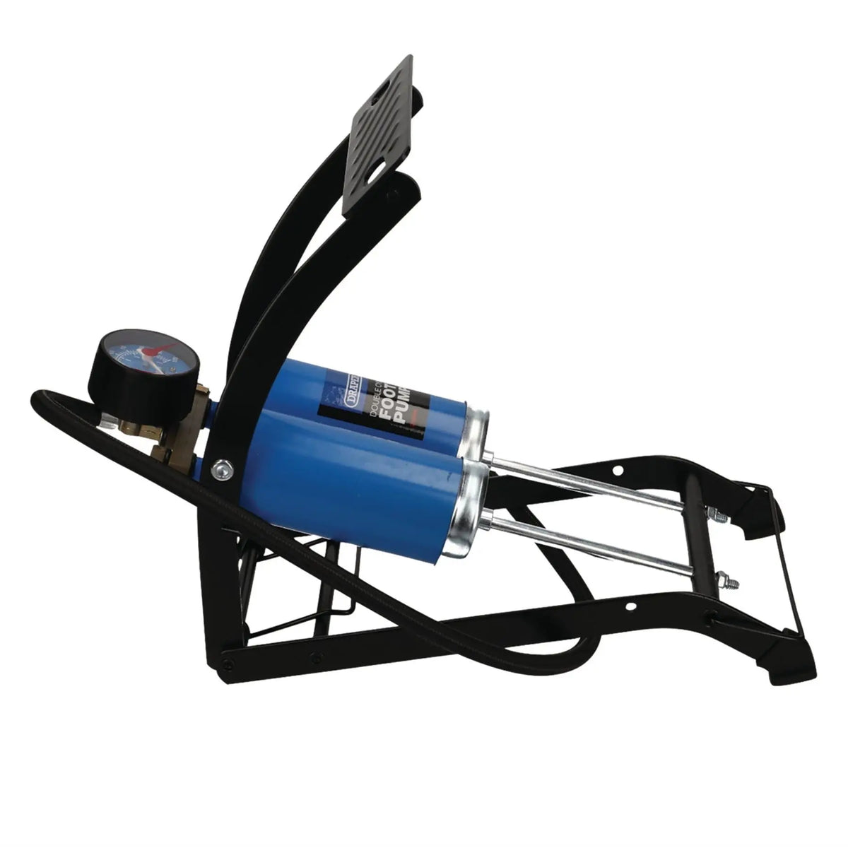 Draper Double Cylinder Foot Pump with Pressure Gauge 25996  White Rose Tools
