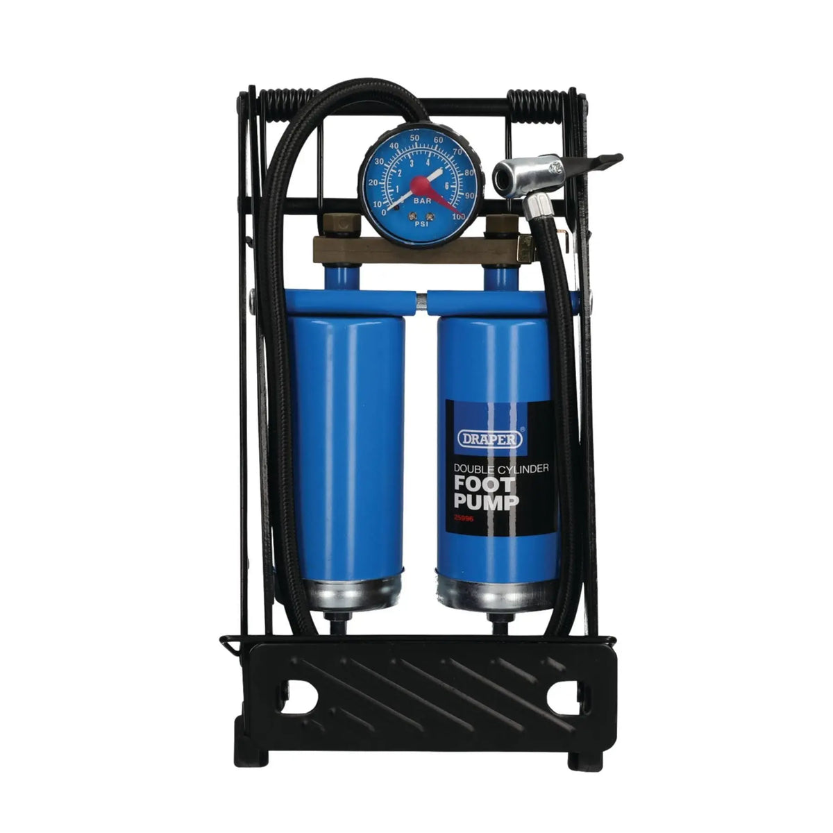 Draper Double Cylinder Foot Pump with Pressure Gauge 25996  White Rose Tools