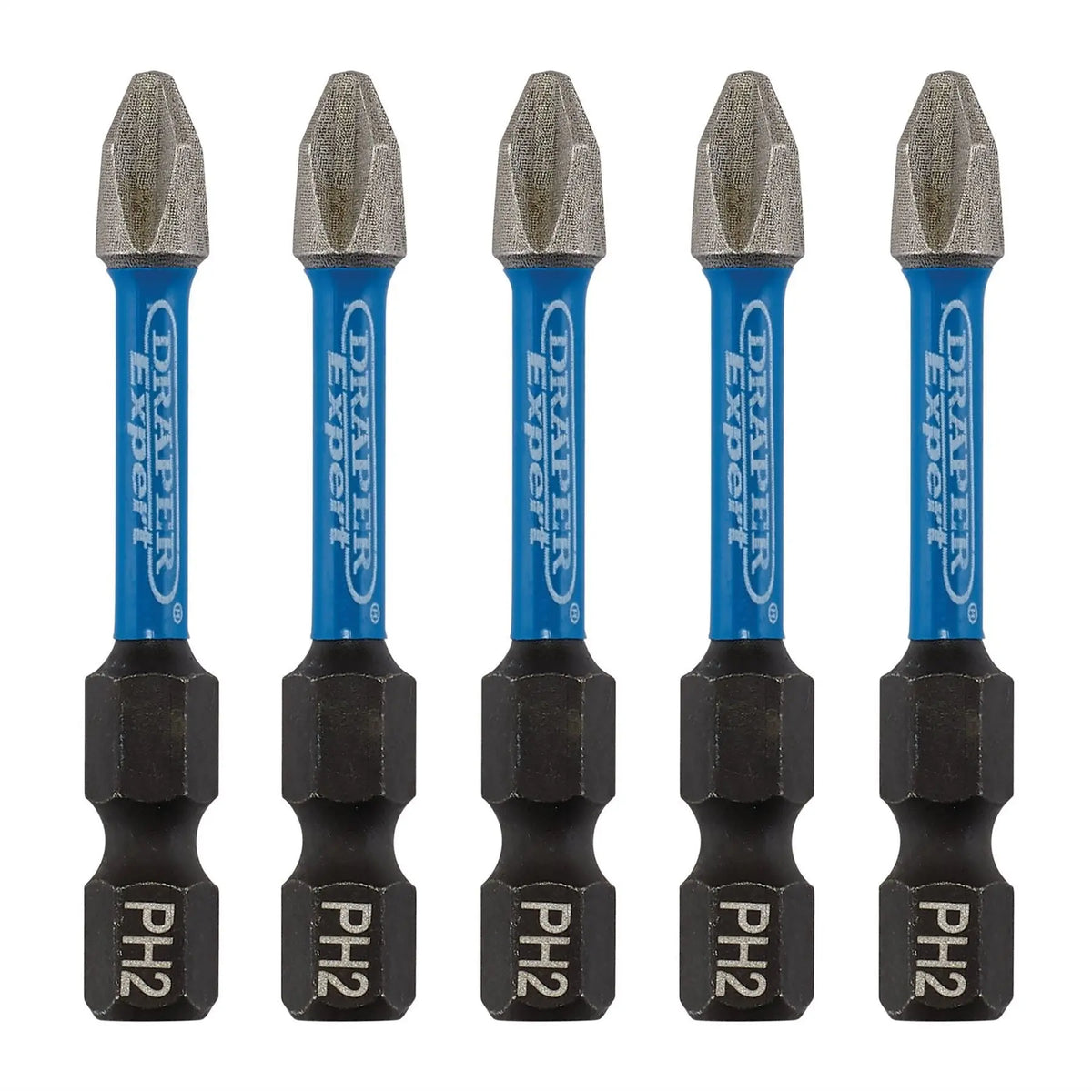 Draper Expert Cross Slot/PH Type Impact Screwdriver Bits No.2 x 50mm 1/4" Hex (Pack of 5) 05499  White Rose Tools