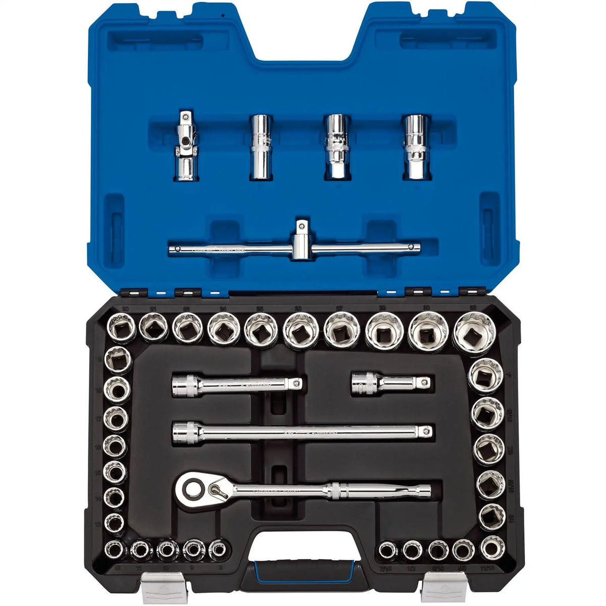 Draper Expert HI-TORQ® Combined MM/AF Socket Set 1/2" Sq. Dr. Blue (41 Piece) 16467  White Rose Tools