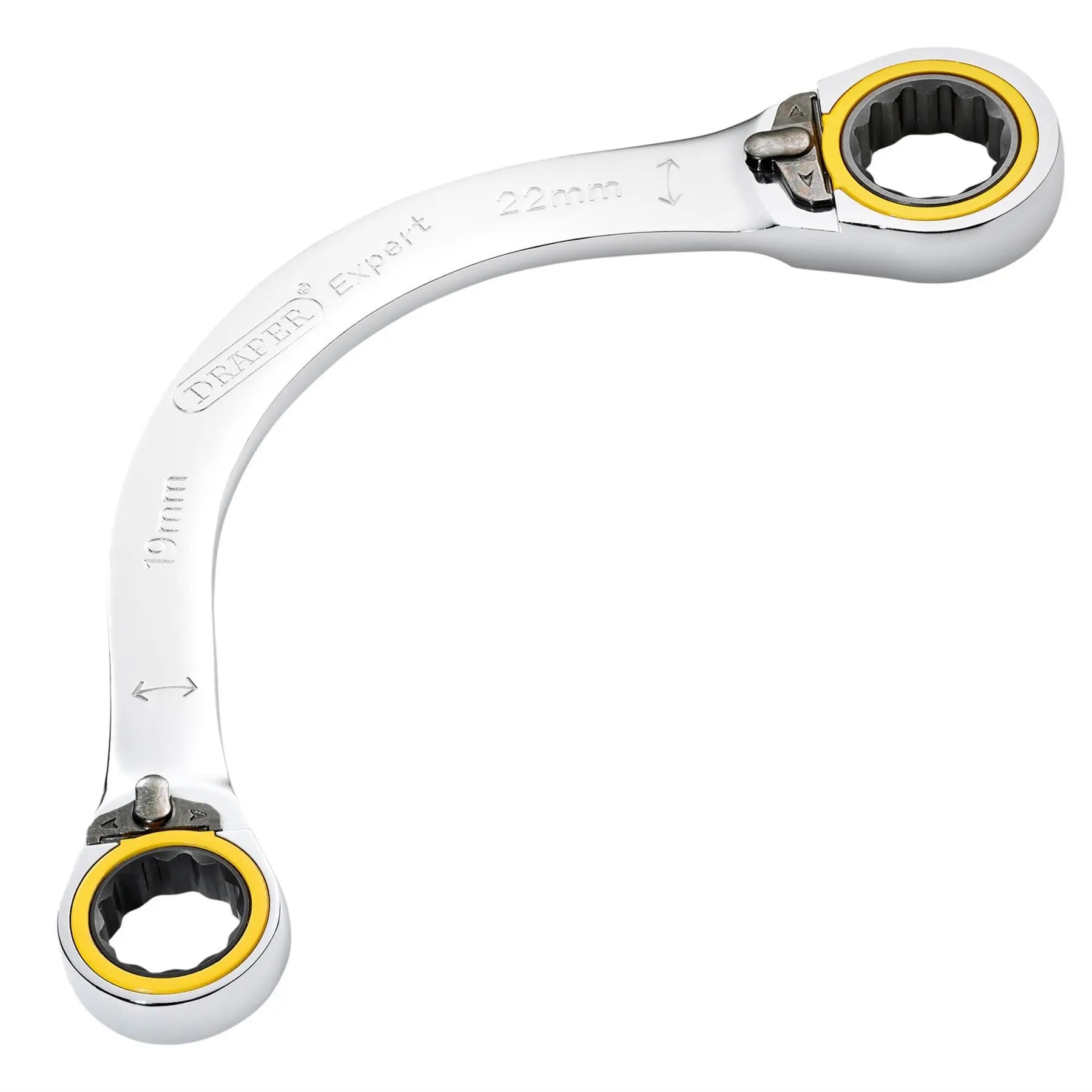 Draper Expert HI-TORQ® Double Ring Ratchet Half Moon Spanner 19 x 22mm 03937  White Rose Tools
