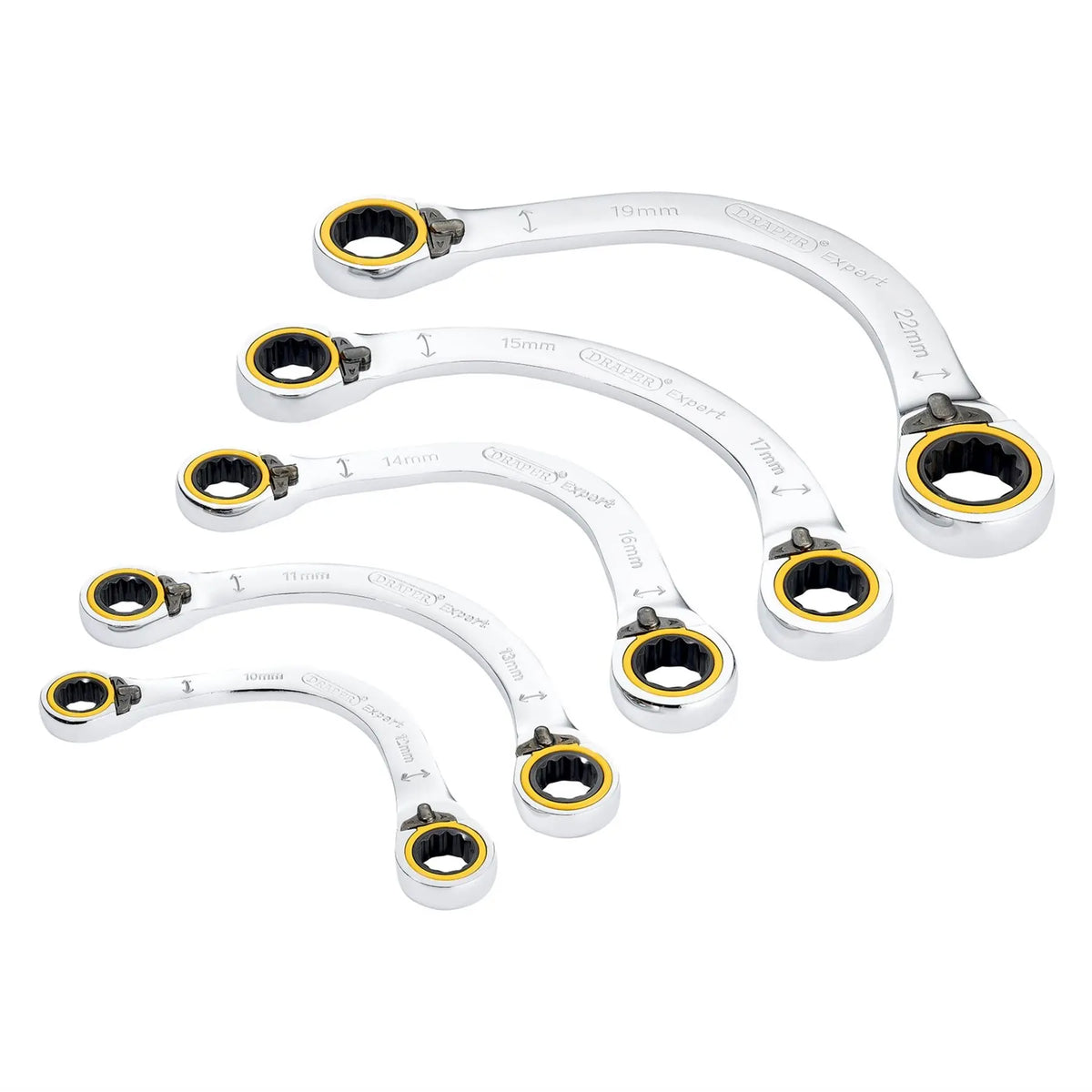 Draper Expert HI-TORQ® Double Ring Reversible Ratchet Half Moon Spanner Set (5 Piece) 03941  White Rose Tools