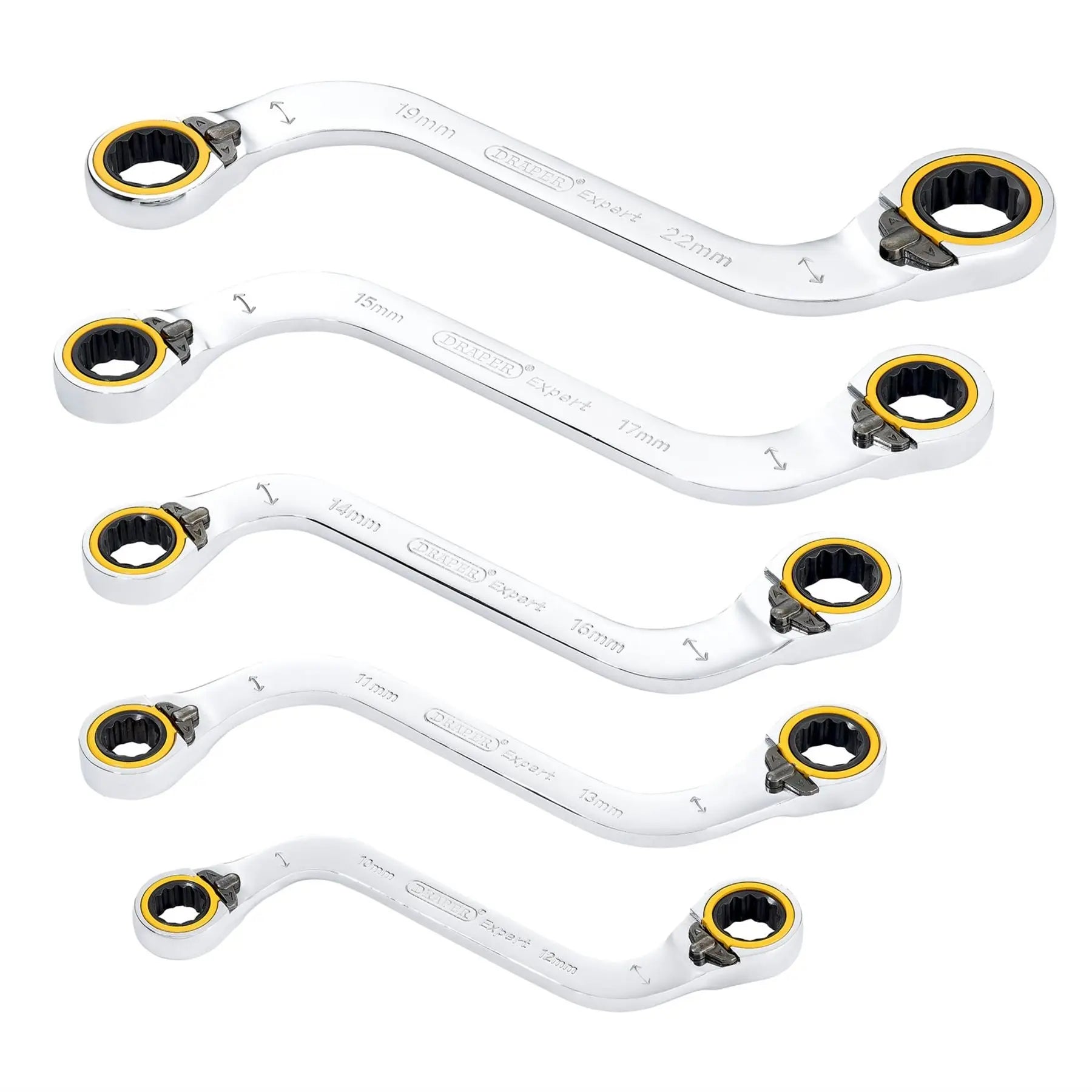 Draper Expert HI-TORQ® Double Ring Reversible Ratchet S-Shape Spanner Set (5 Piece) 03947  White Rose Tools