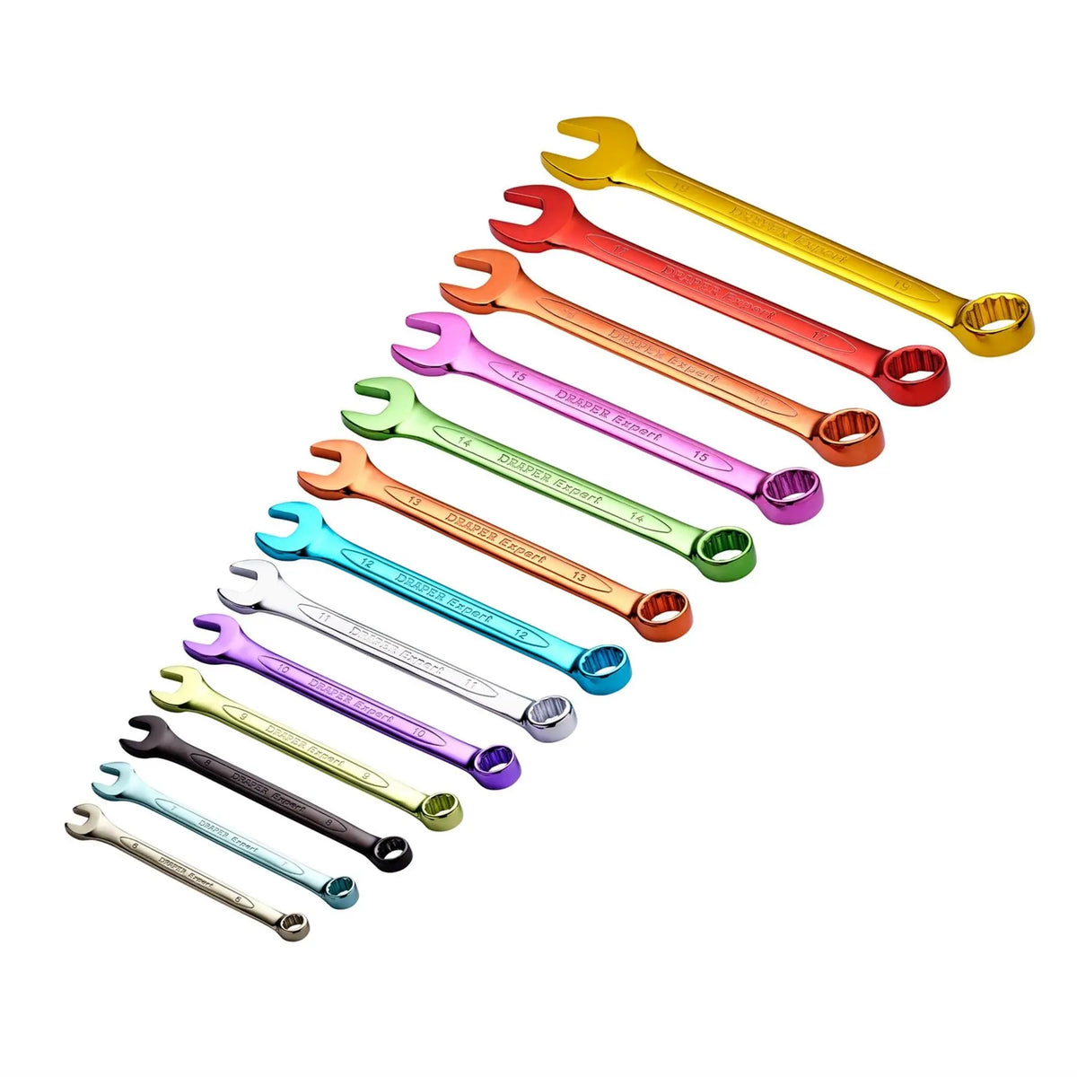 Draper Expert HI-TORQ® Metric Coloured Combination Spanner Set 6 - 19mm (13 Piece) 23017  White Rose Tools