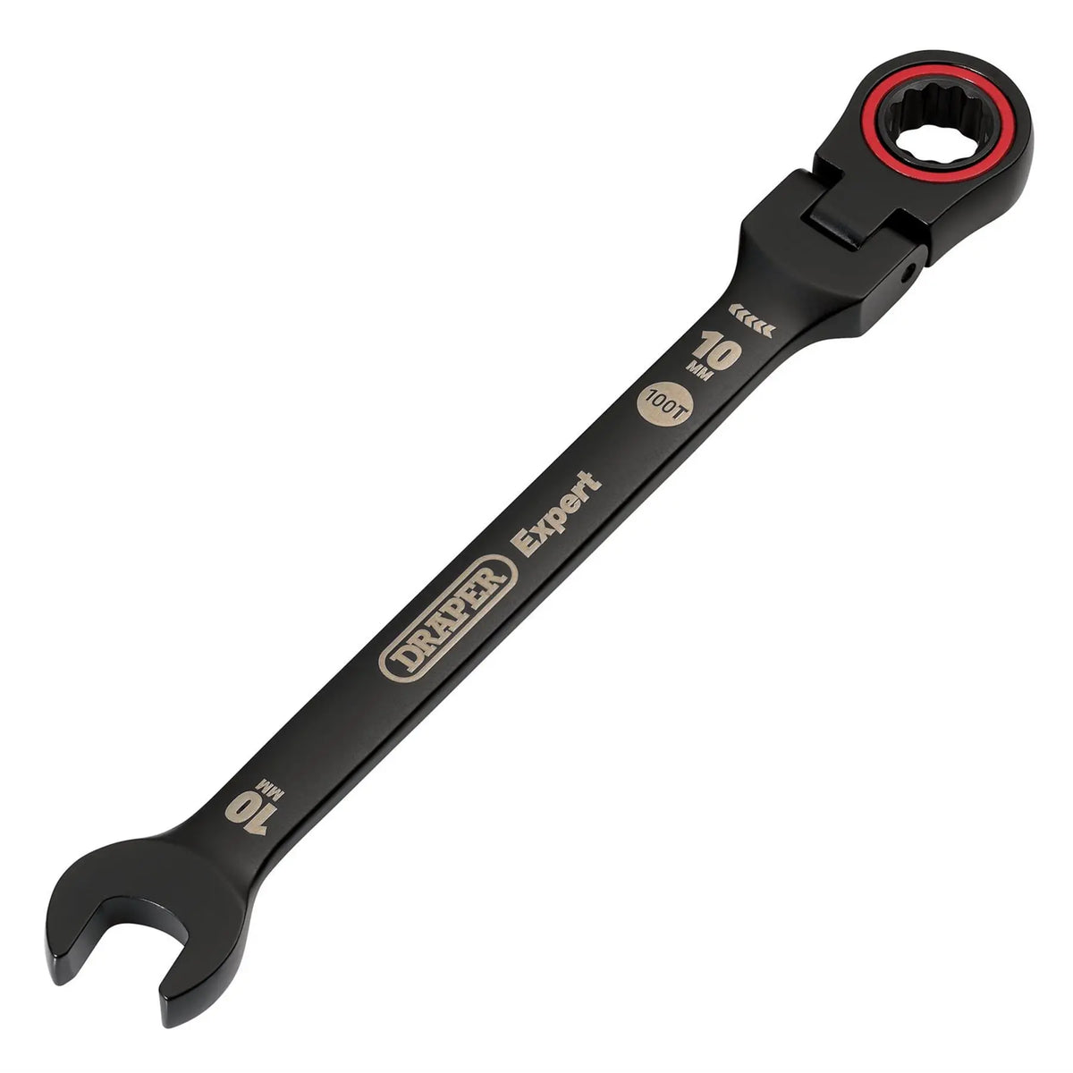 Draper Expert HI-TORQ® Metric Flexible Head Ratchet Combination Spanner 10mm Black 03916  White Rose Tools
