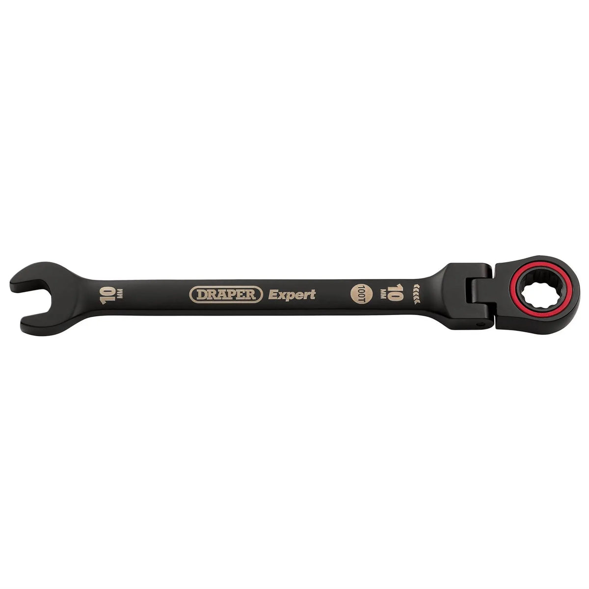 Draper Expert HI-TORQ® Metric Flexible Head Ratchet Combination Spanner 10mm Black 03916  White Rose Tools