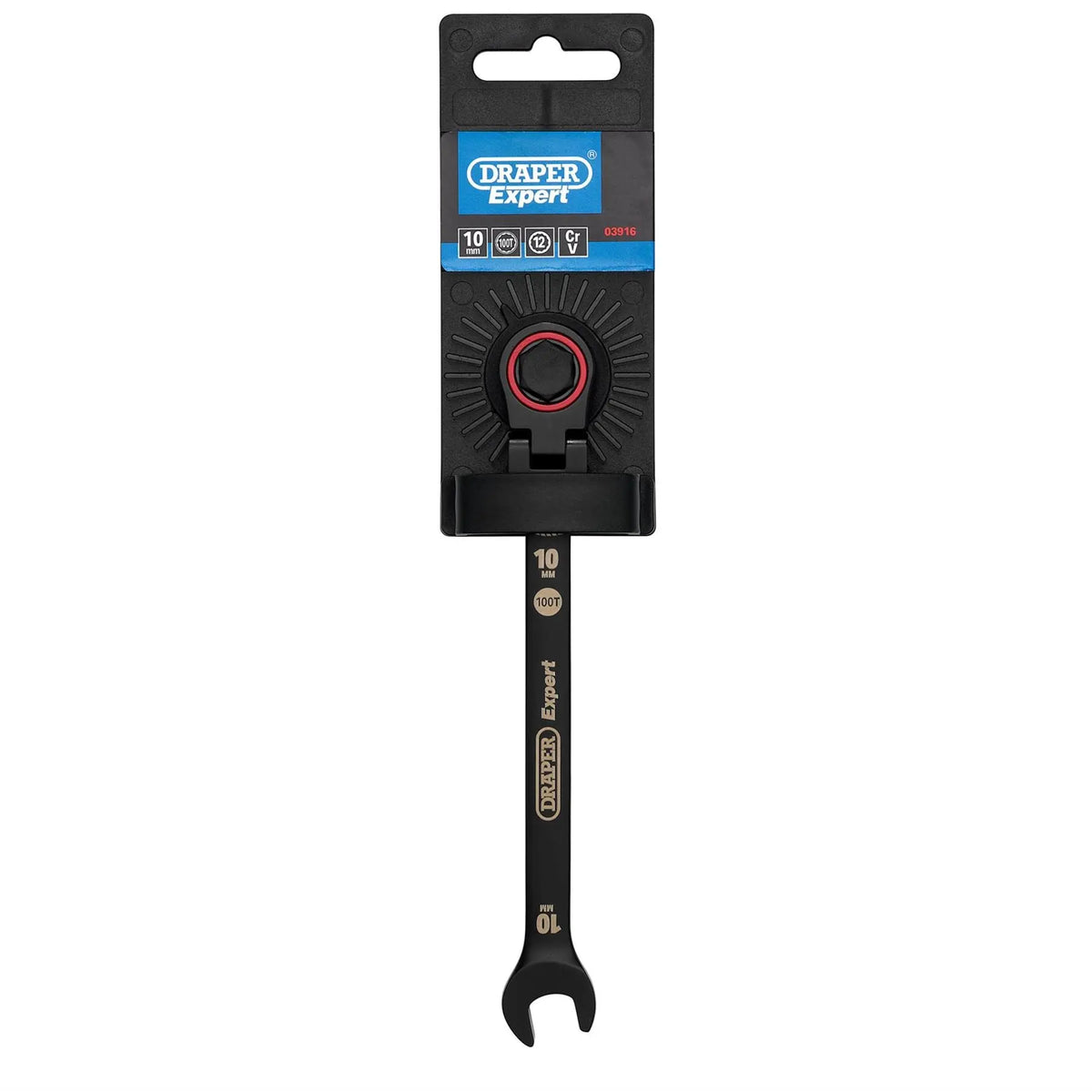 Draper Expert HI-TORQ® Metric Flexible Head Ratchet Combination Spanner 10mm Black 03916  White Rose Tools