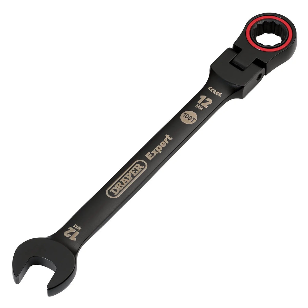 Draper Expert HI-TORQ® Metric Flexible Head Ratchet Combination Spanner 12mm Black 03918  White Rose Tools