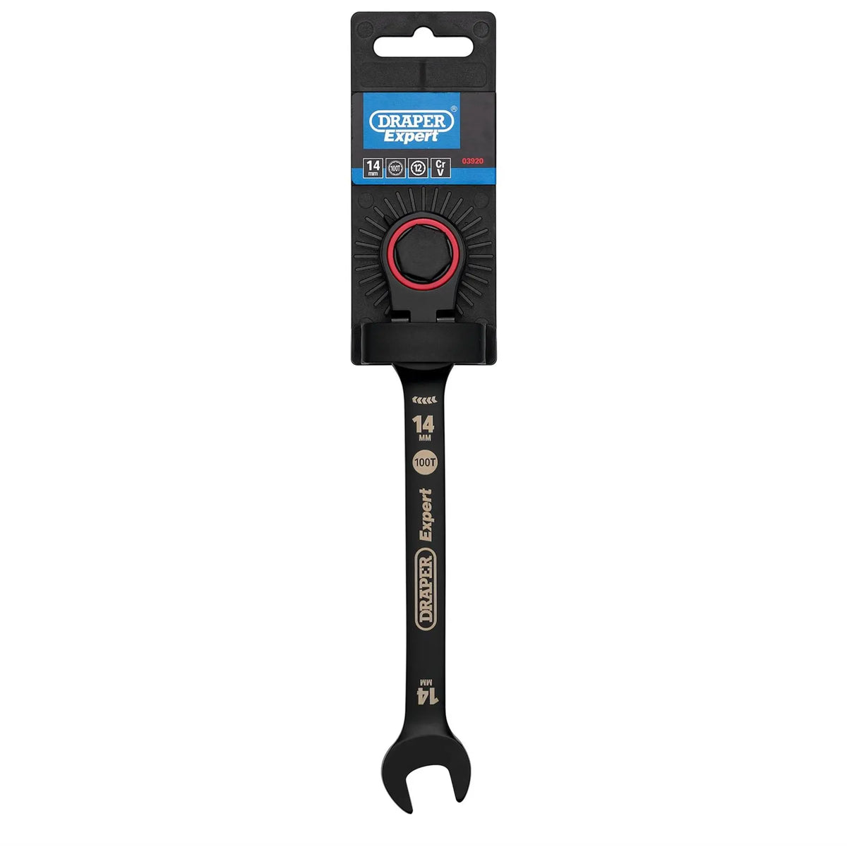 Draper Expert HI-TORQ® Metric Flexible Head Ratchet Combination Spanner 14mm Black 03920  White Rose Tools