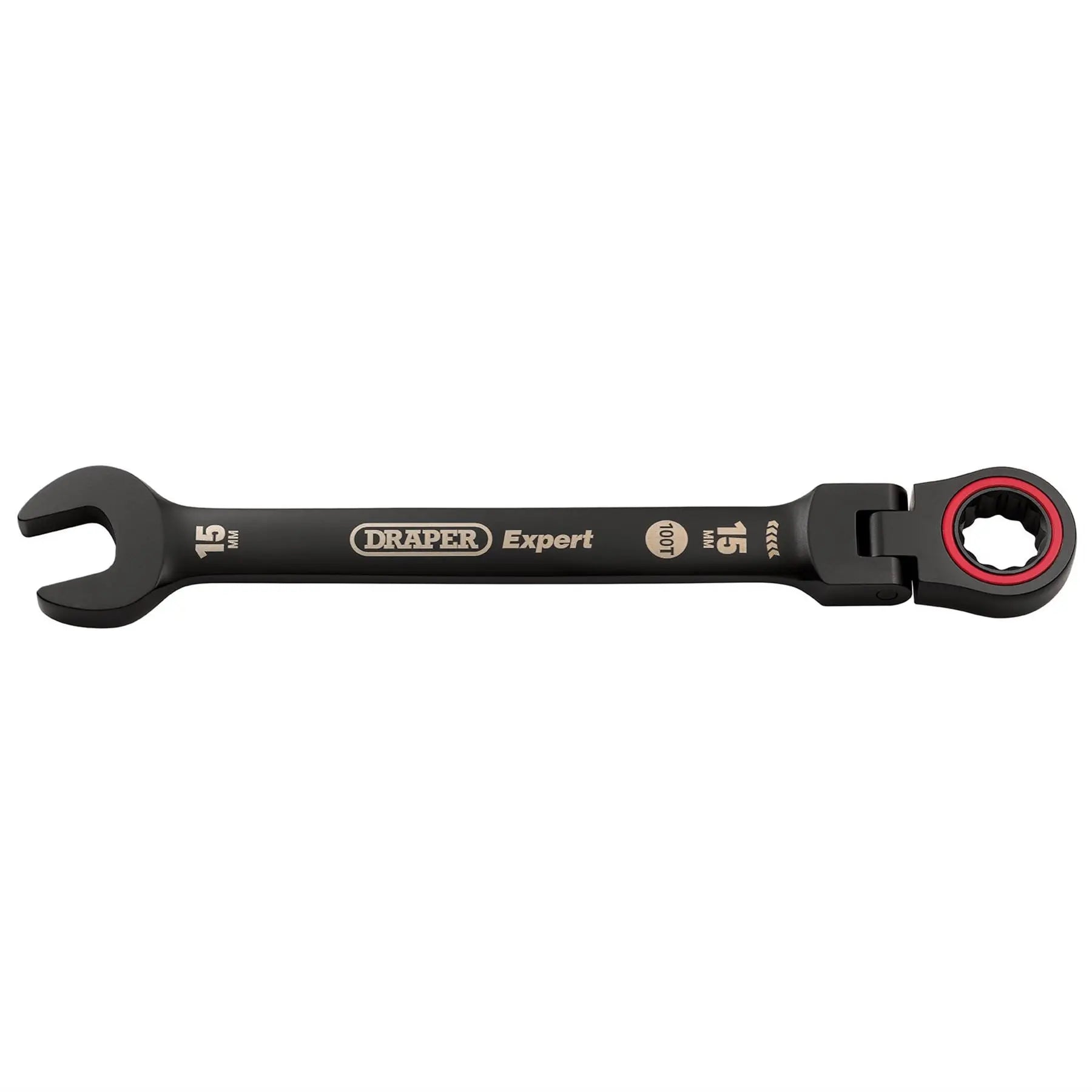 Draper Expert HI-TORQ® Metric Flexible Head Ratchet Combination Spanner 15mm Black 03922  White Rose Tools