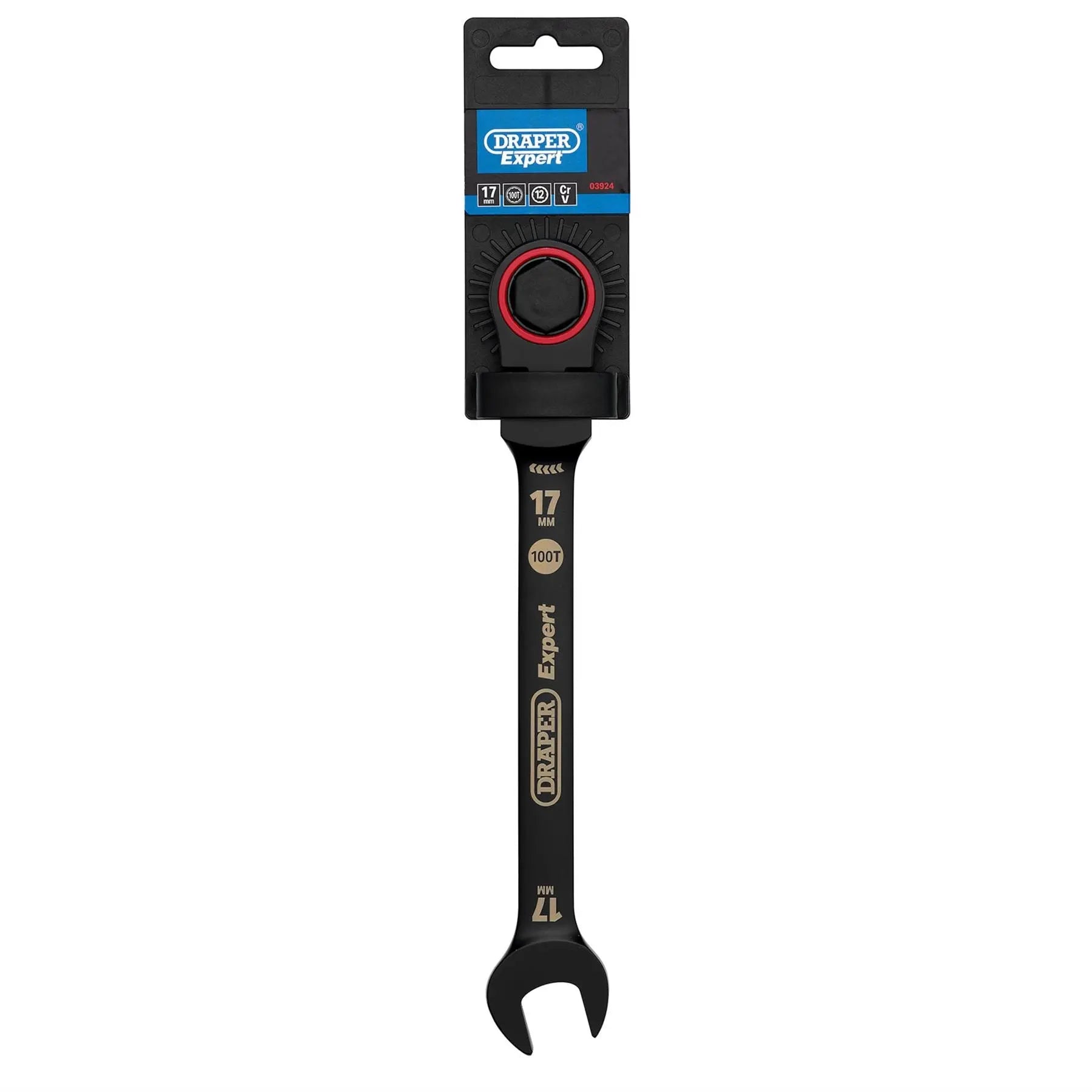 Draper Expert HI-TORQ® Metric Flexible Head Ratchet Combination Spanner 17mm Black 03924  White Rose Tools