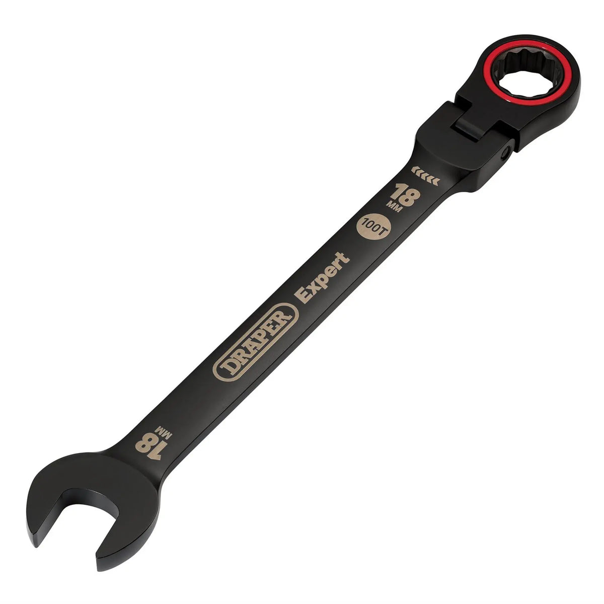 Draper Expert HI-TORQ® Metric Flexible Head Ratchet Combination Spanner 18mm Black 03925  White Rose Tools