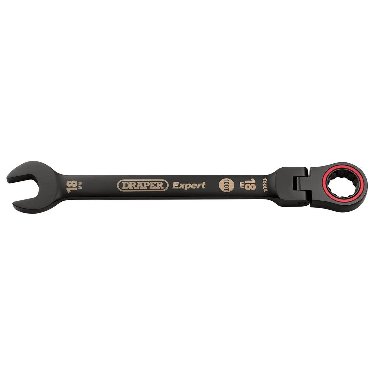 Draper Expert HI-TORQ® Metric Flexible Head Ratchet Combination Spanner 18mm Black 03925  White Rose Tools