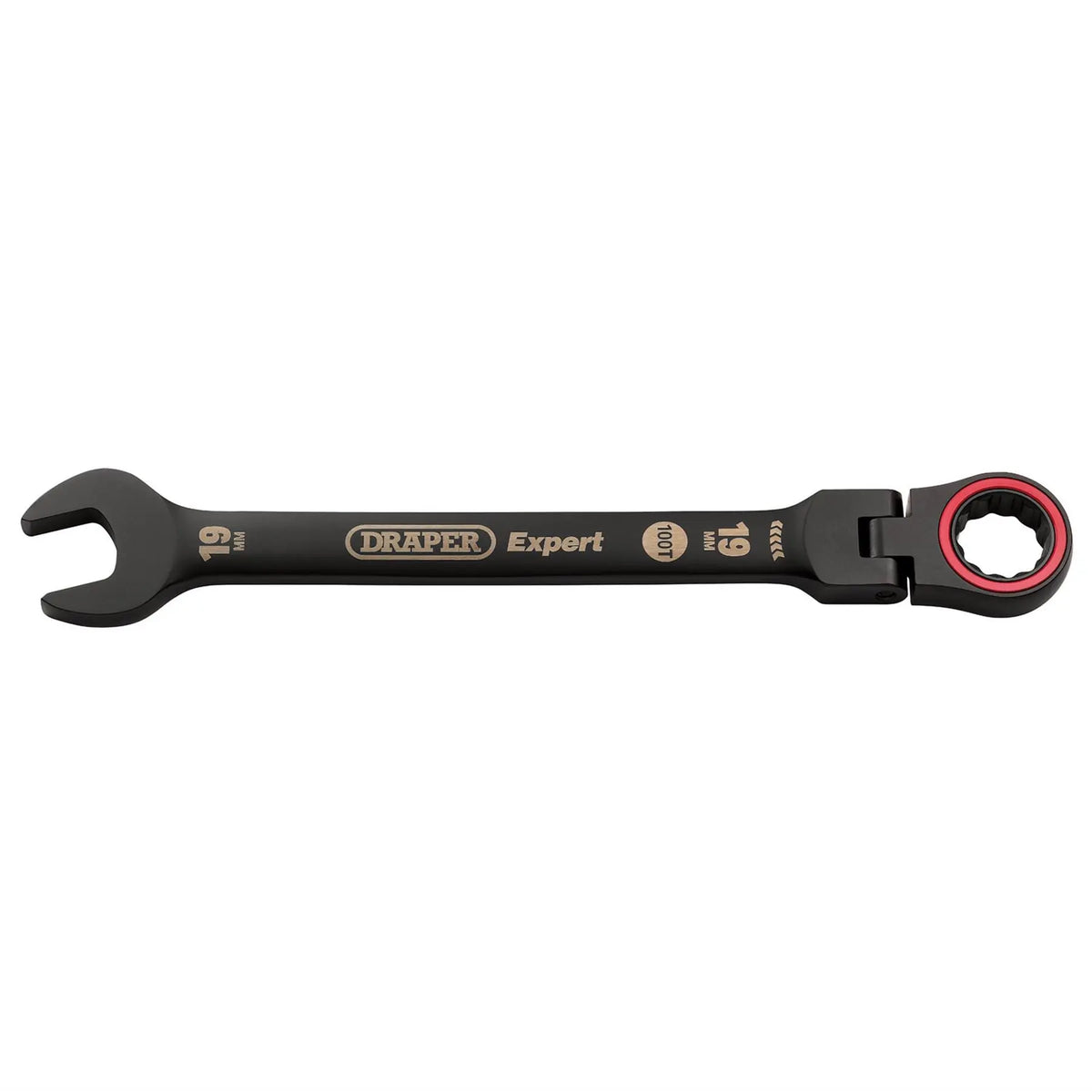 Draper Expert HI-TORQ® Metric Flexible Head Ratchet Combination Spanner 19mm Black 03926  White Rose Tools