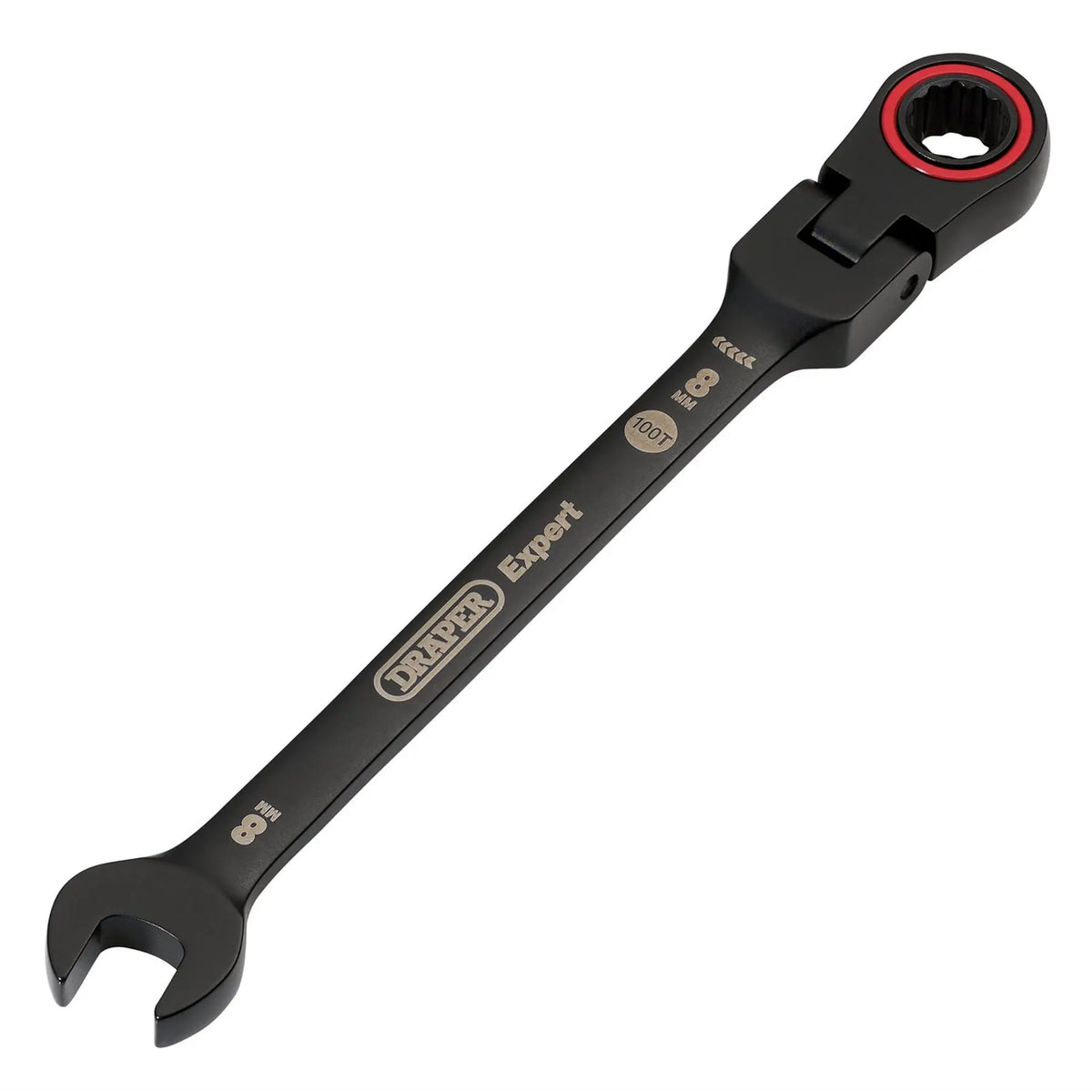 Draper Expert HI-TORQ® Metric Flexible Head Ratchet Combination Spanner 8mm Black 03914  White Rose Tools