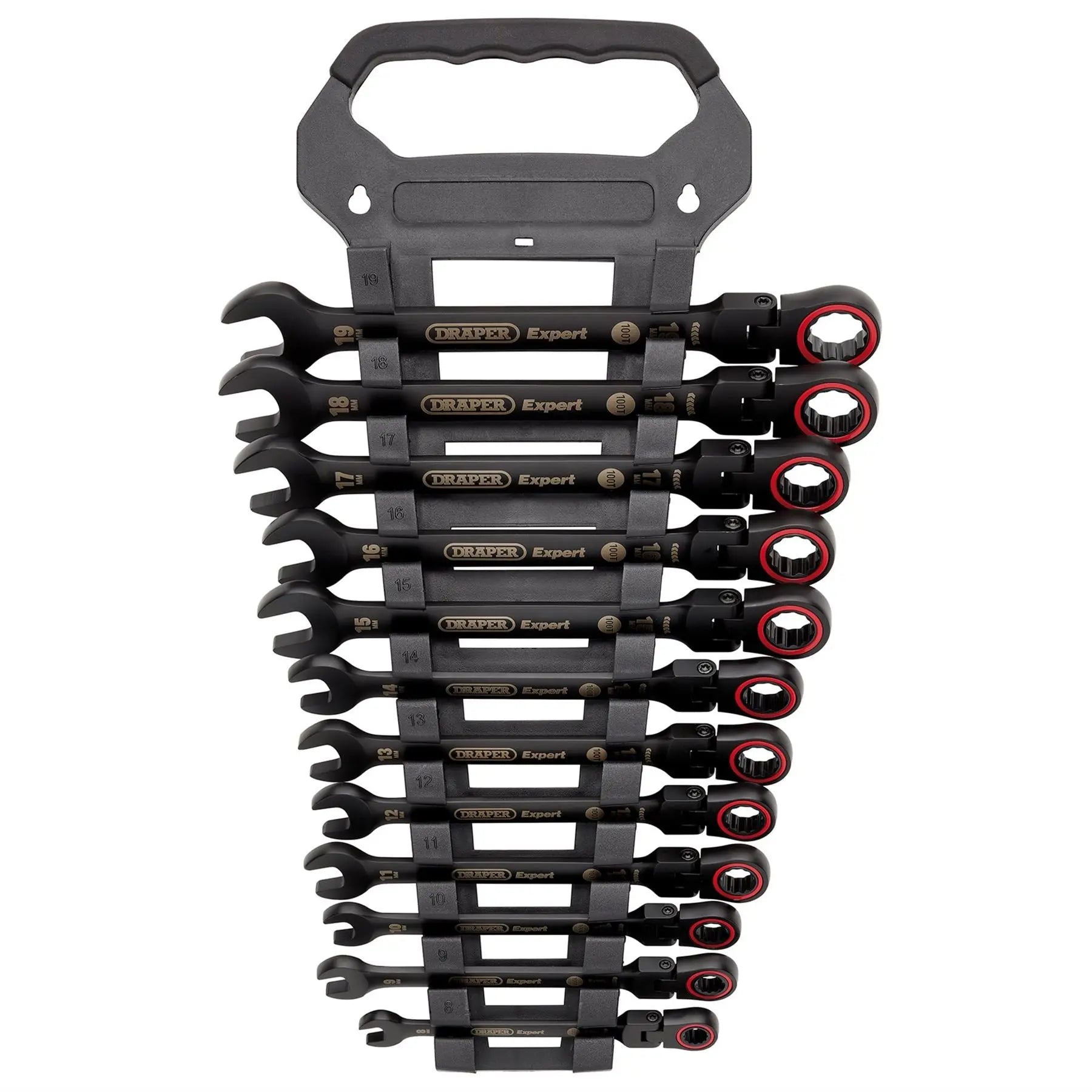 Draper Expert HI-TORQ® Metric Flexible Head Ratchet Combination Spanner Set Black (12 Piece) 03929  White Rose Tools