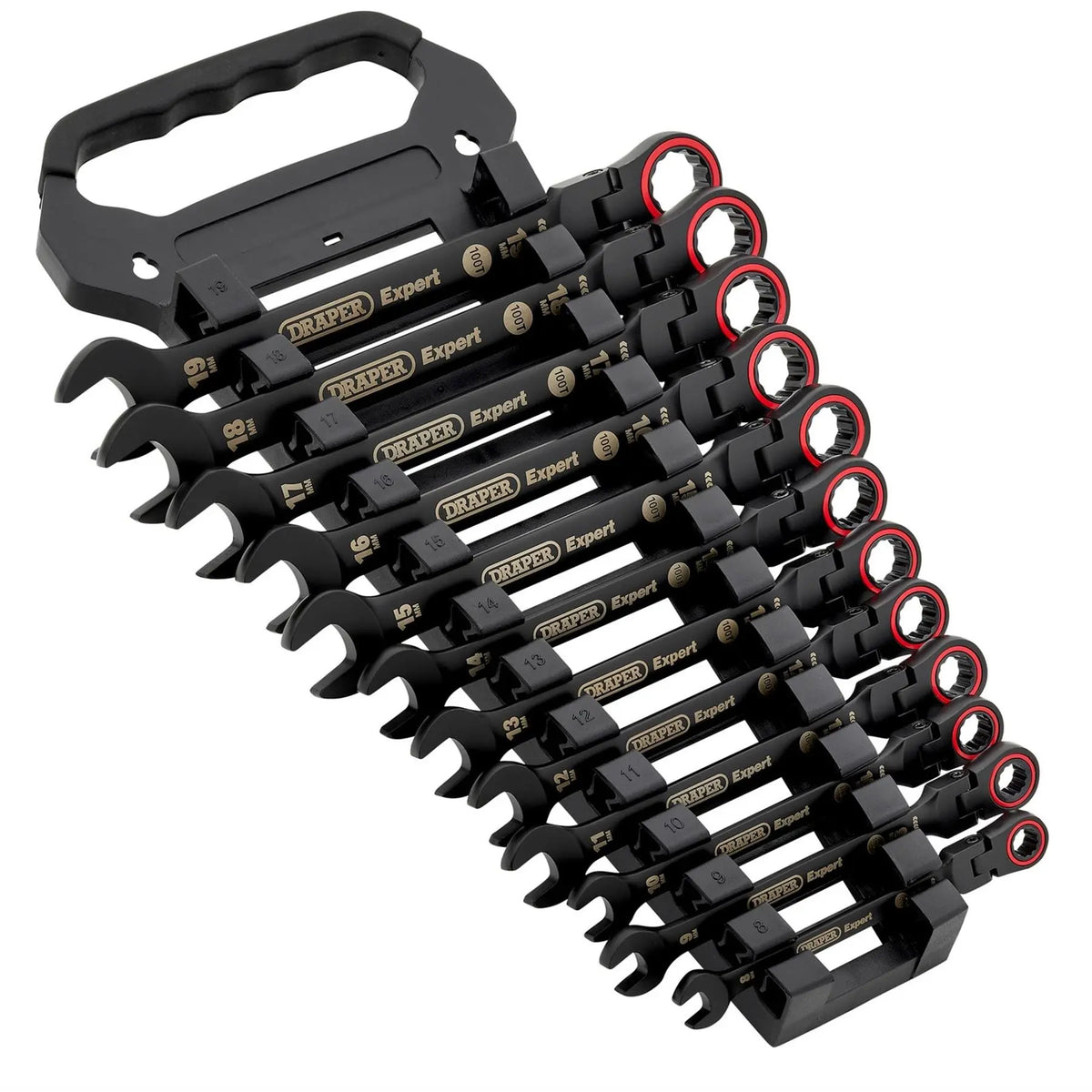 Draper Expert HI-TORQ® Metric Flexible Head Ratchet Combination Spanner Set Black (12 Piece) 03929  White Rose Tools